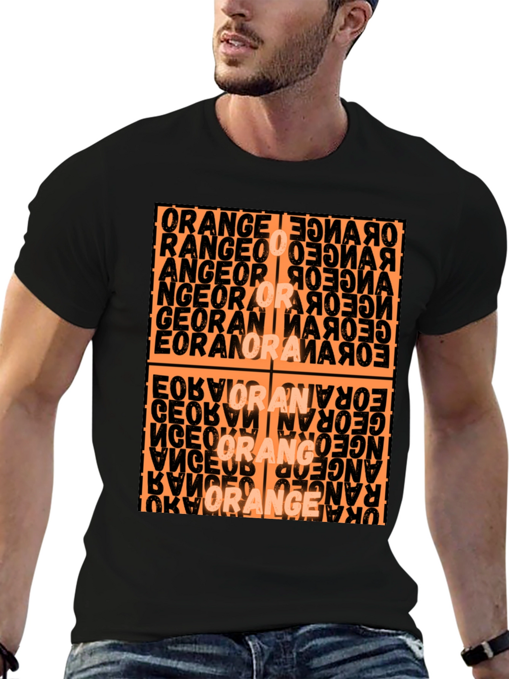 Abstract Orange Word Art Graphic T-Shirt