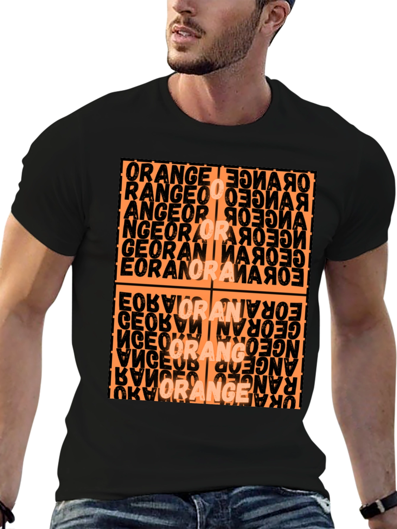 Abstract Orange Word Art Graphic T-Shirt