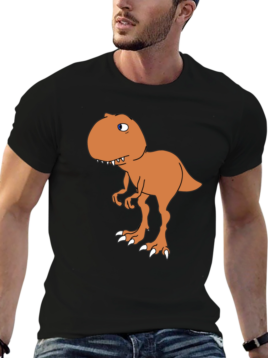 Cartoon Dinosaur Graphic Tee - Black