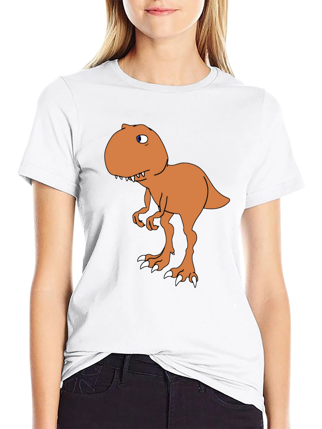 Cartoon Dinosaur Graphic Tee - Black