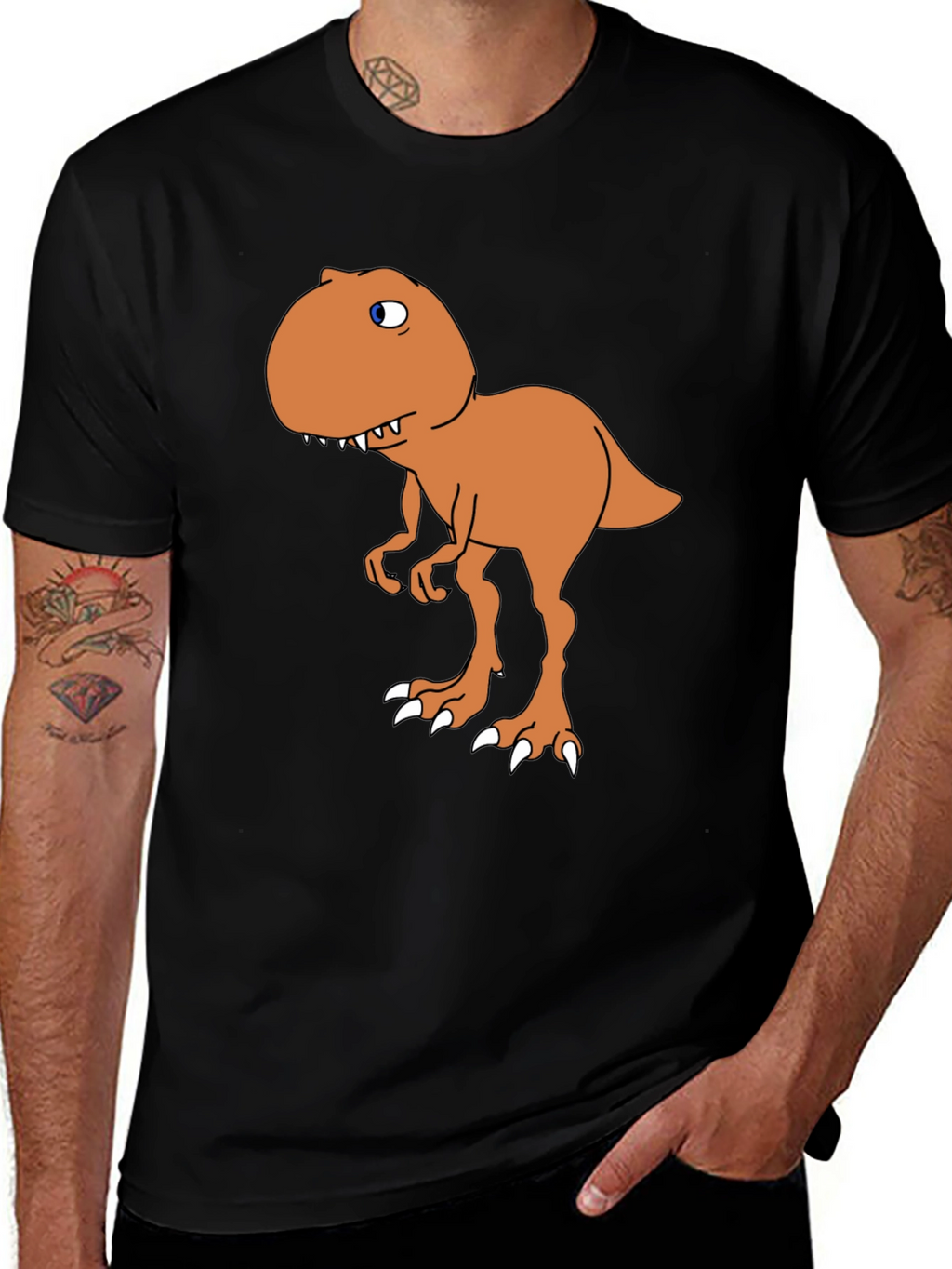 Cartoon Dinosaur Graphic Tee - Black