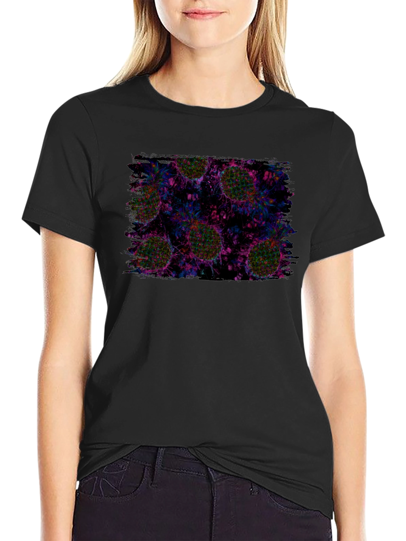 Abstract Pineapple Print Black T-Shirt