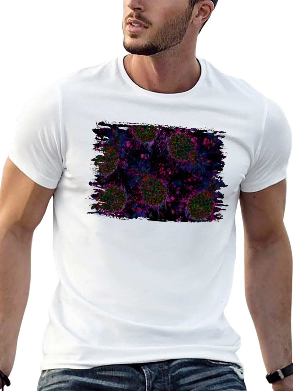 Abstract Pineapple Print Black T-Shirt