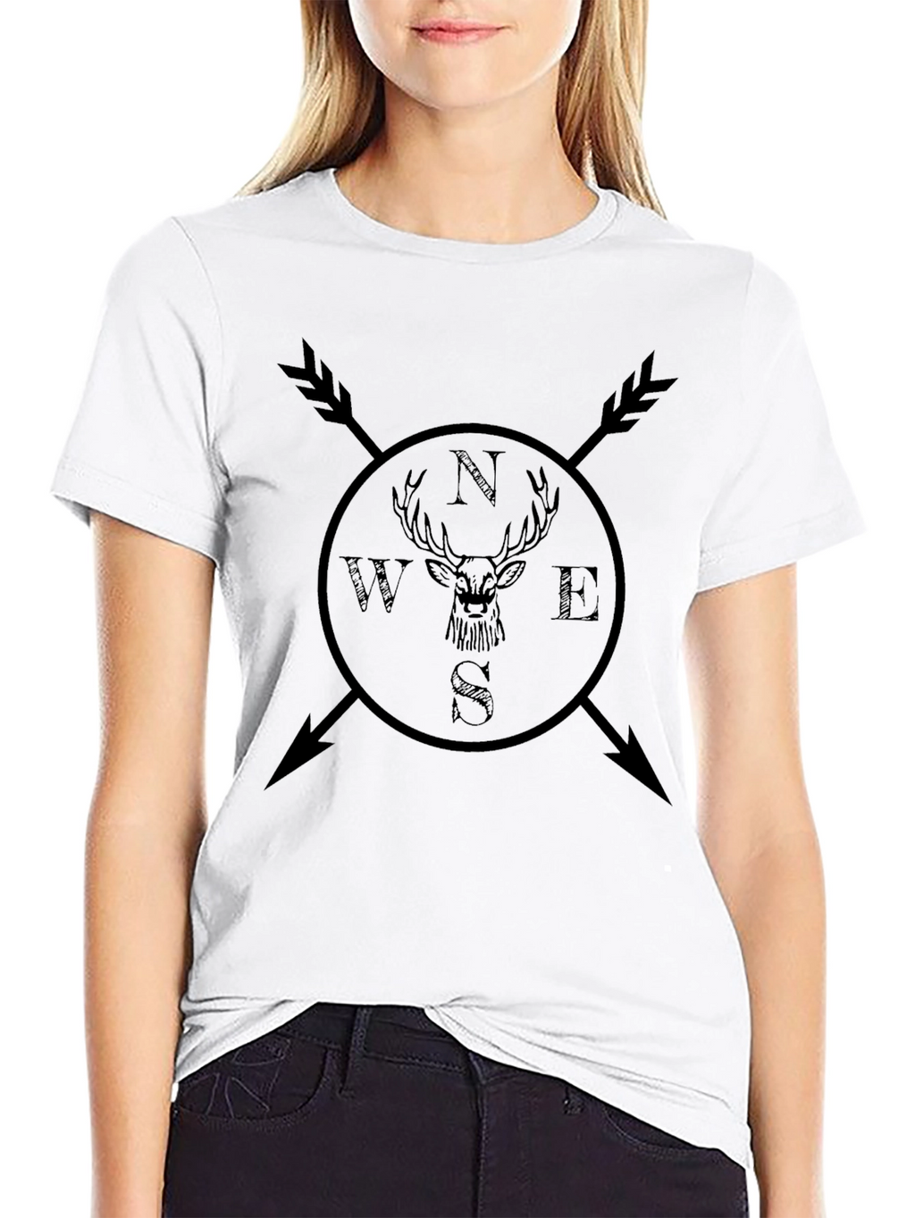 Mens Compass Deer Graphic Tee - Black