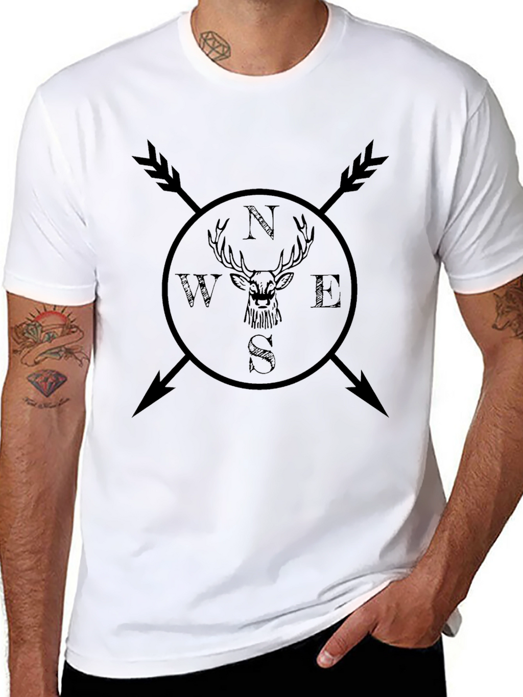 Mens Compass Deer Graphic Tee - Black