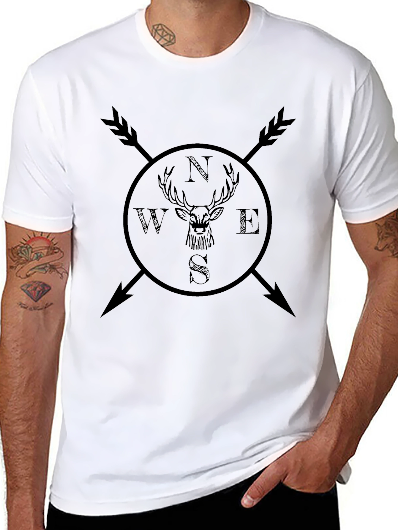 Mens Compass Deer Graphic Tee - Black