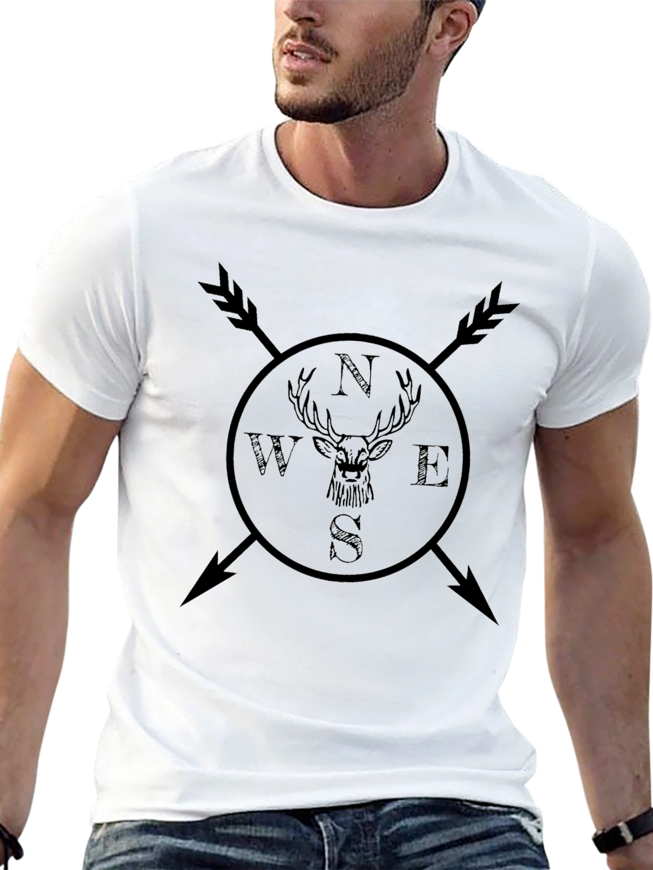 Mens Compass Deer Graphic Tee - Black