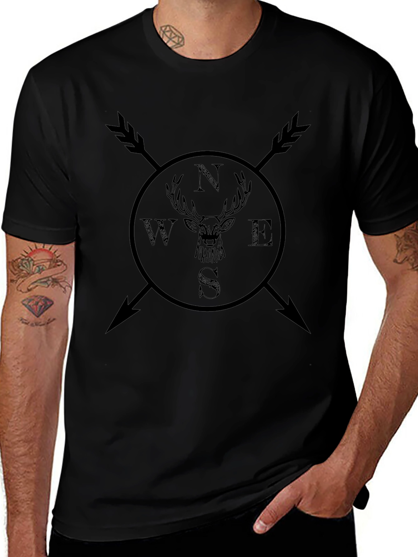 Mens Compass Deer Graphic Tee - Black