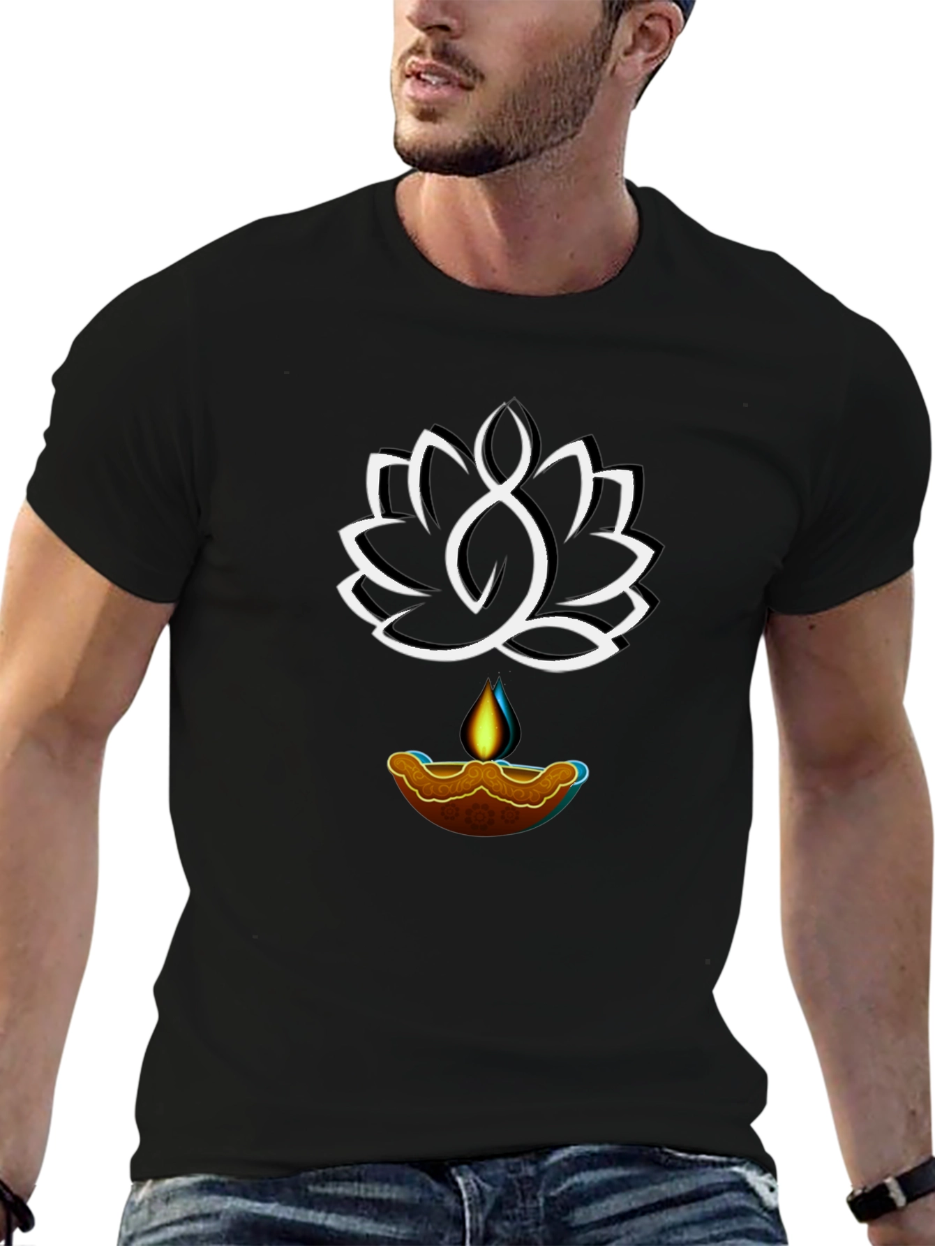 Lotus & Light Graphic Tee - Black Cotton