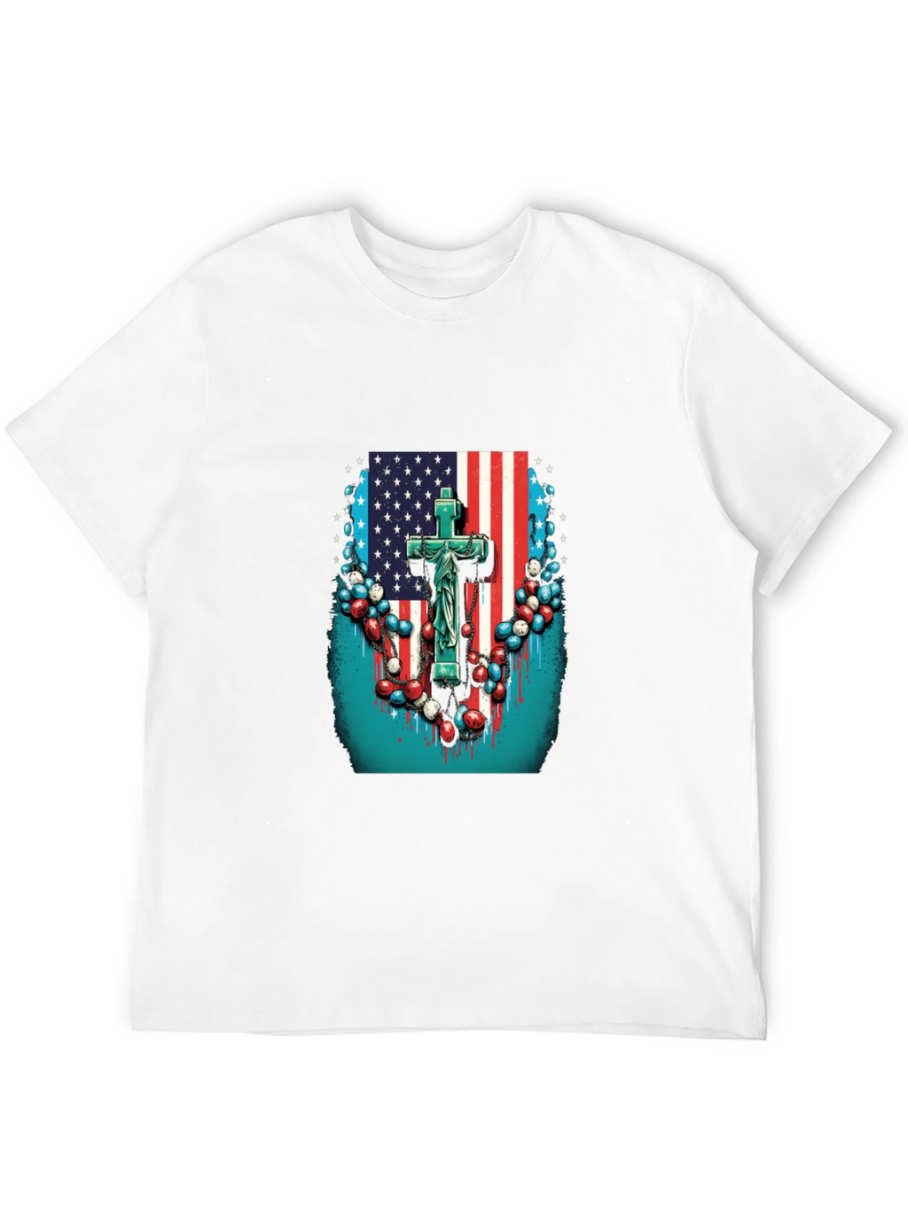 American Flag Cross Graphic Black T-Shirt