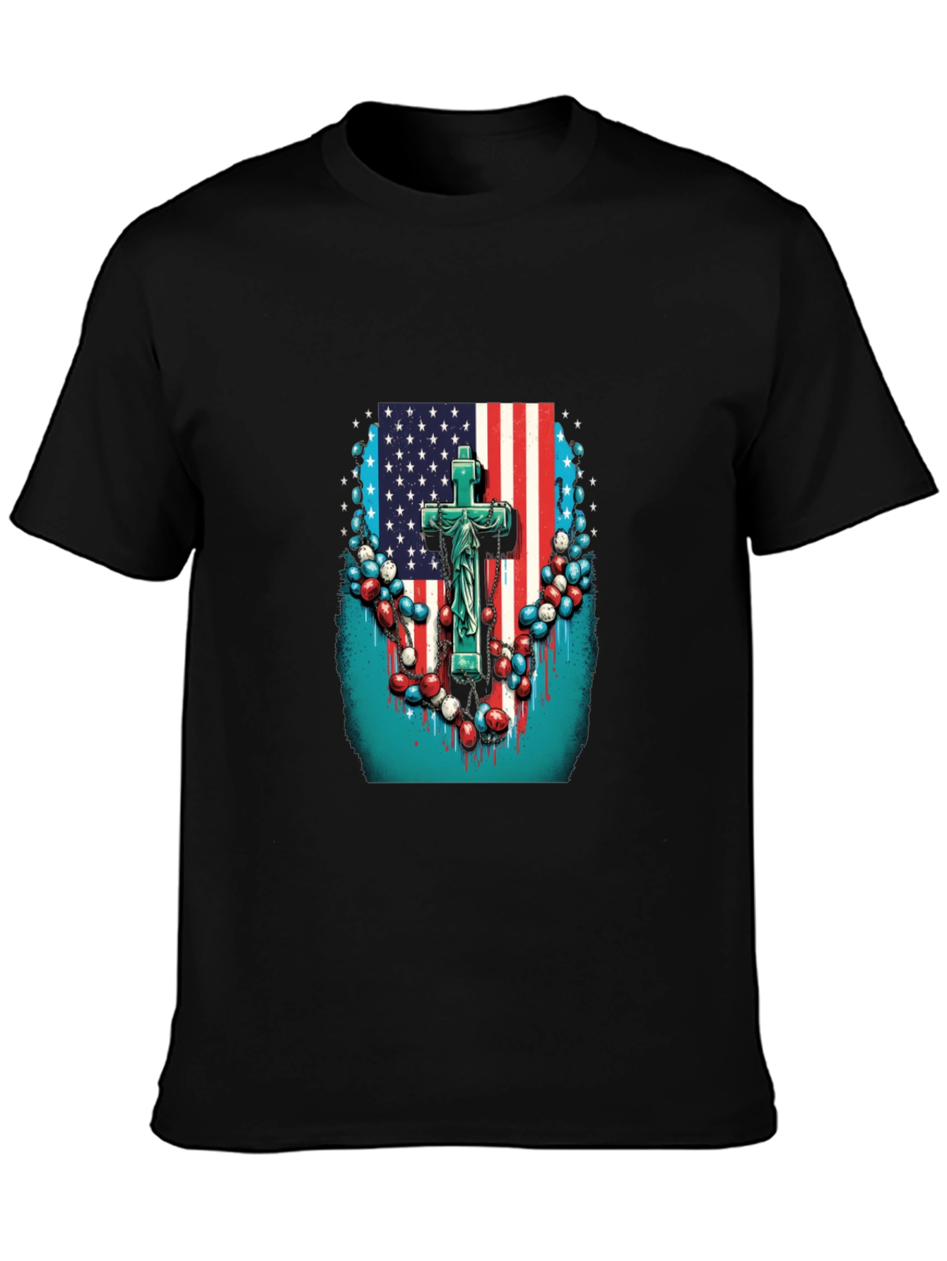 American Flag Cross Graphic Black T-Shirt