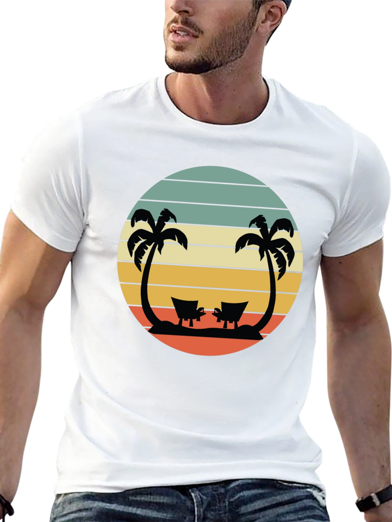 Retro Beach T-Shirt - Relaxing Palm Tree Sunset Design