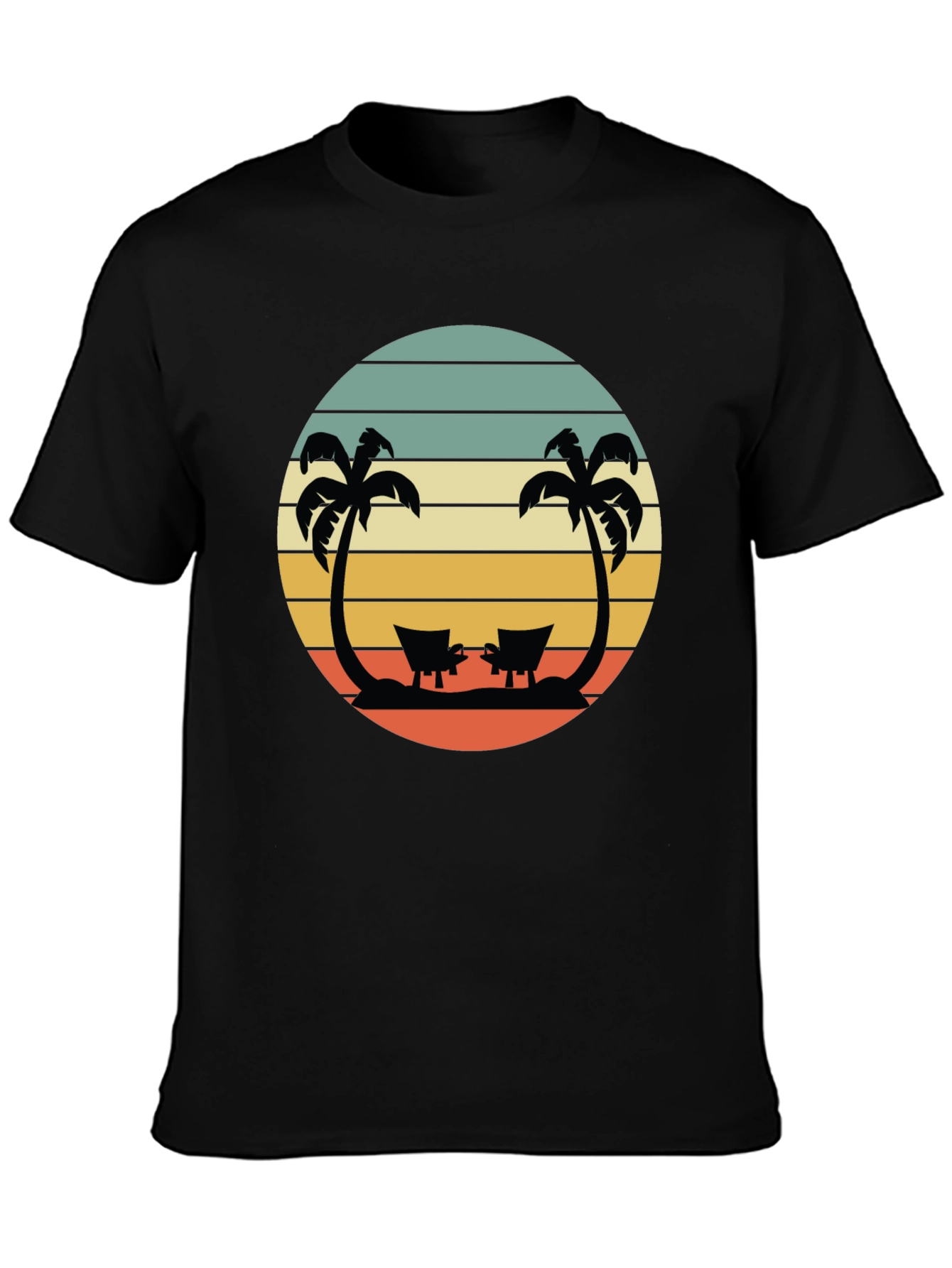 Retro Beach T-Shirt - Relaxing Palm Tree Sunset Design