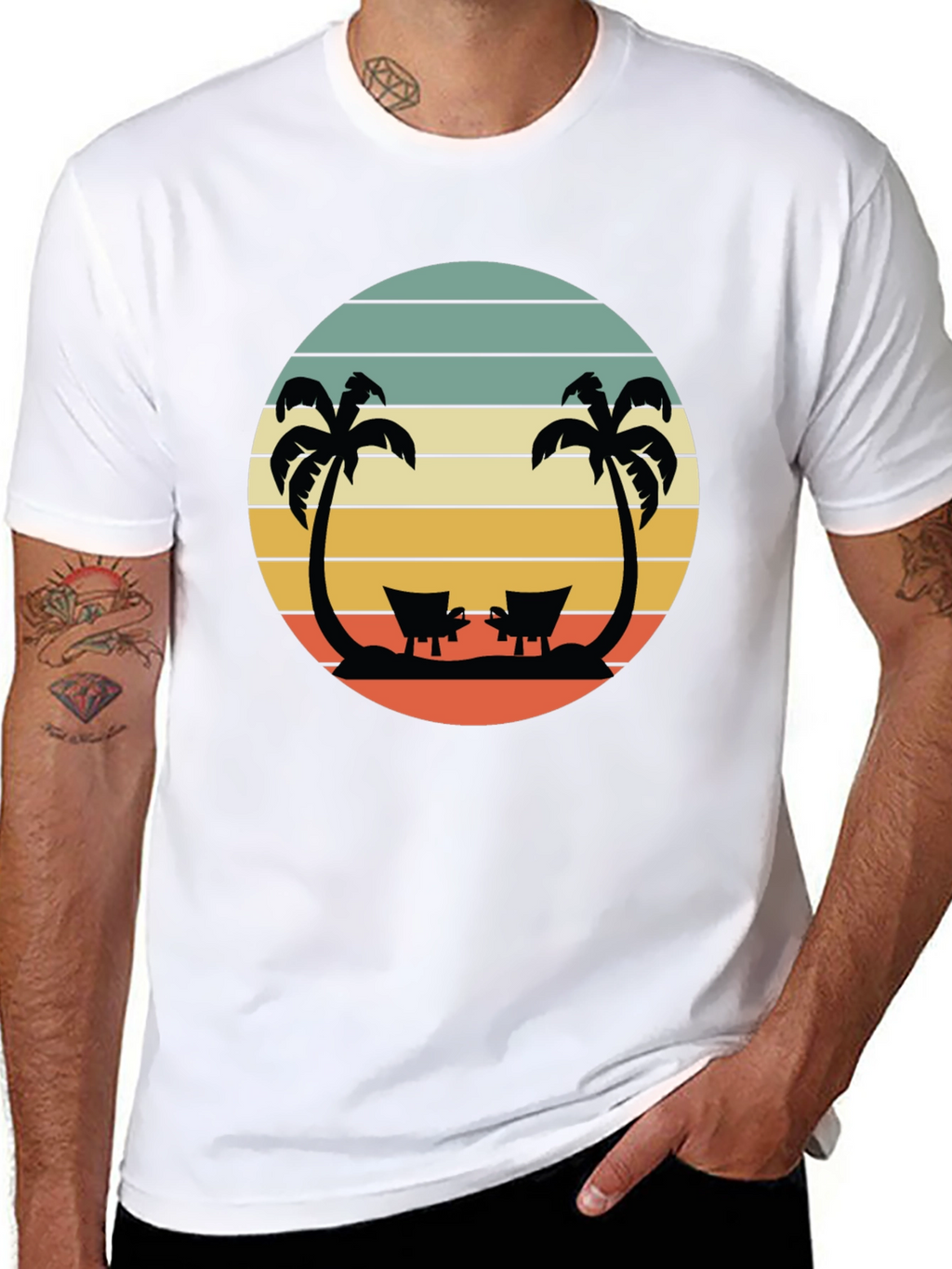 Retro Beach T-Shirt - Relaxing Palm Tree Sunset Design