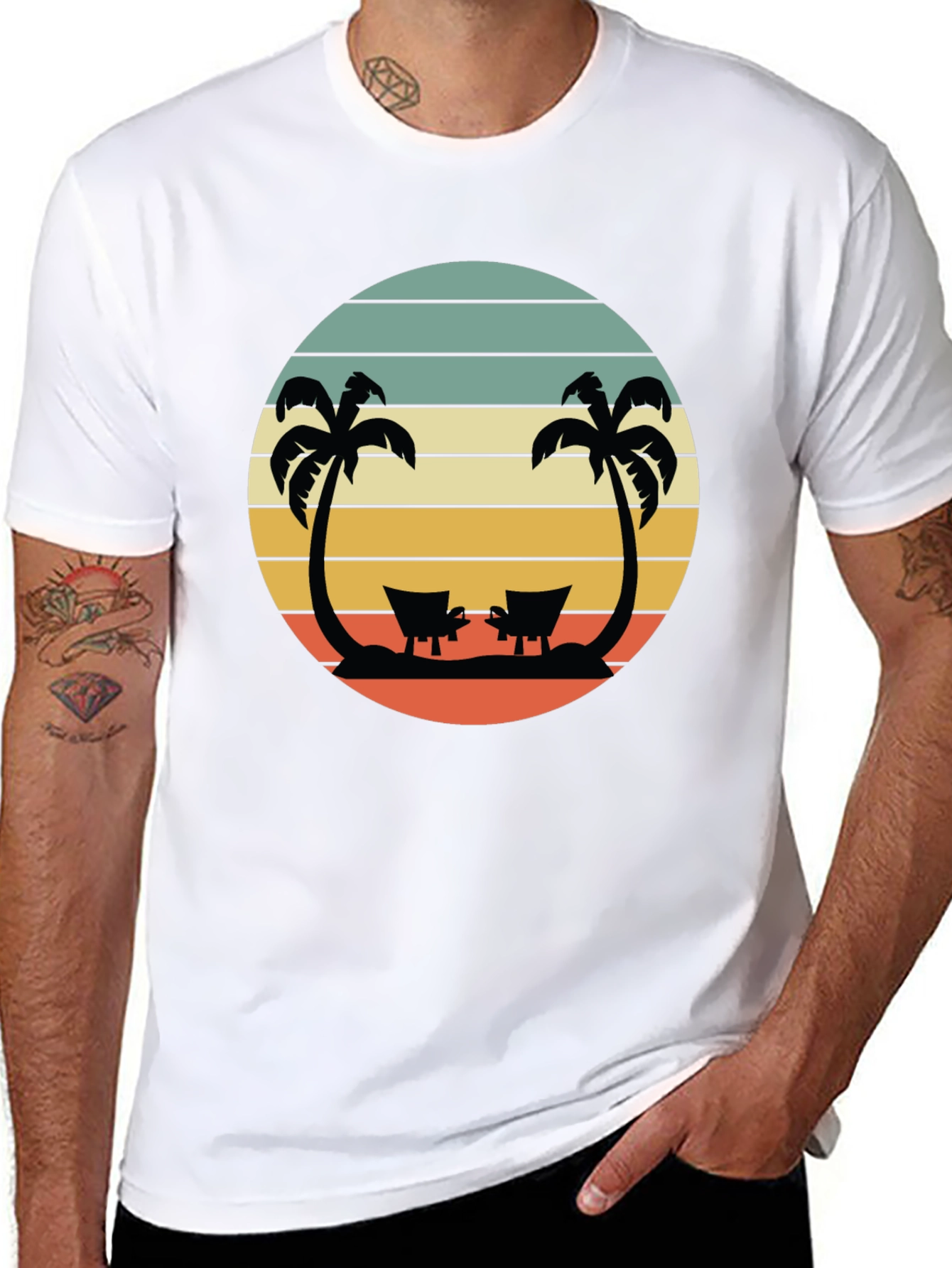 Retro Beach T-Shirt - Relaxing Palm Tree Sunset Design
