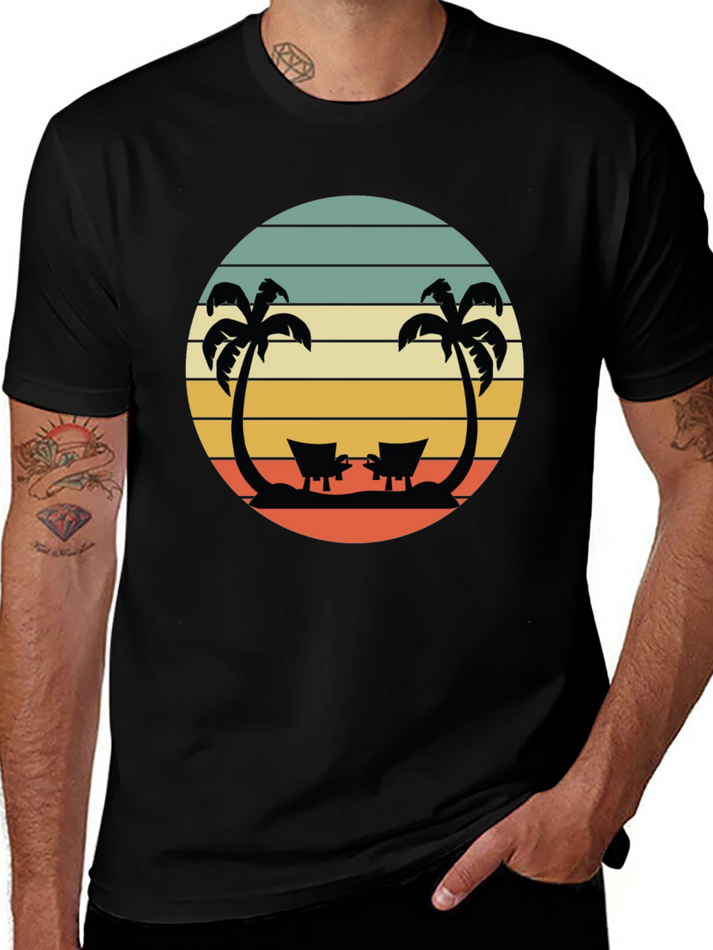 Retro Beach T-Shirt - Relaxing Palm Tree Sunset Design