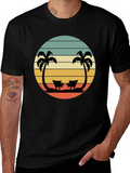 Retro Beach T-Shirt - Relaxing Palm Tree Sunset Design