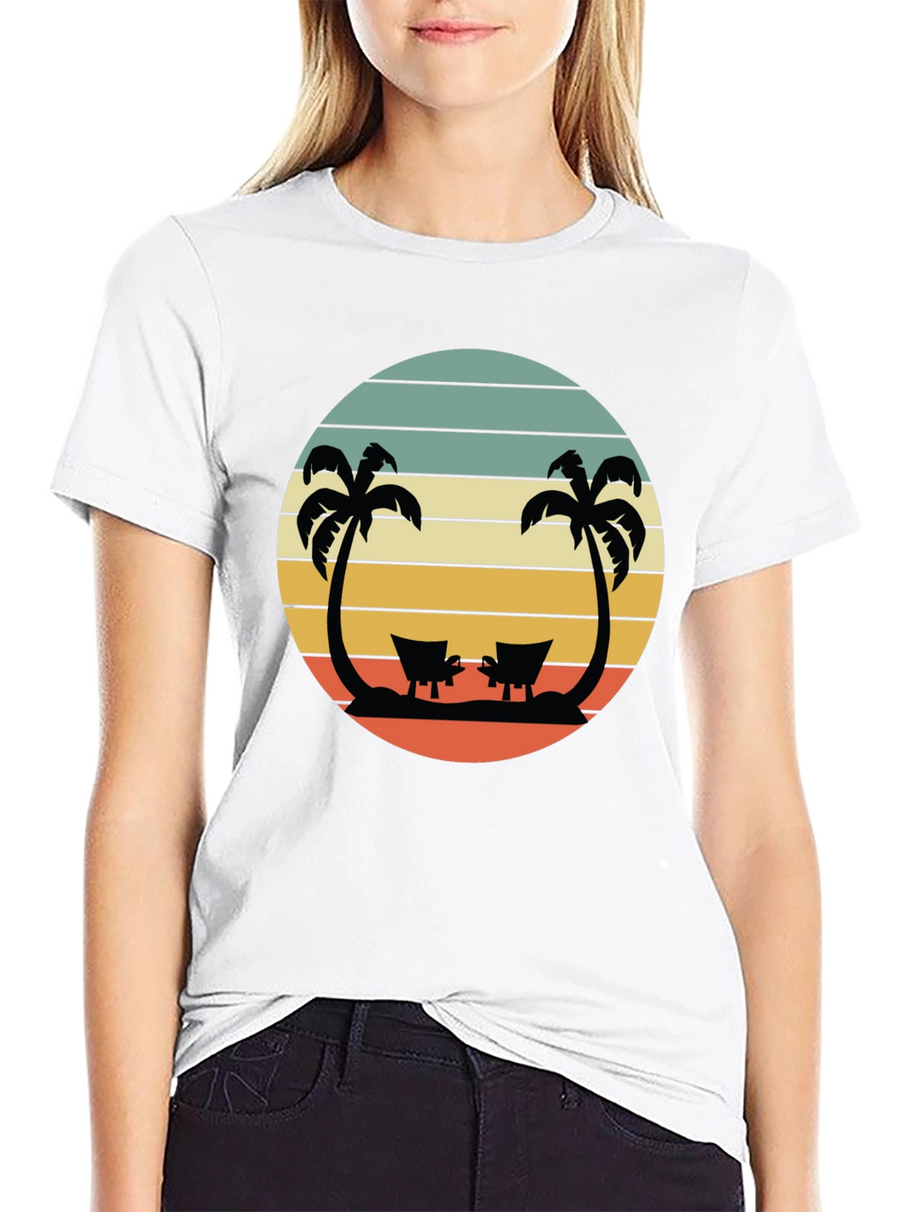Retro Beach T-Shirt - Relaxing Palm Tree Sunset Design