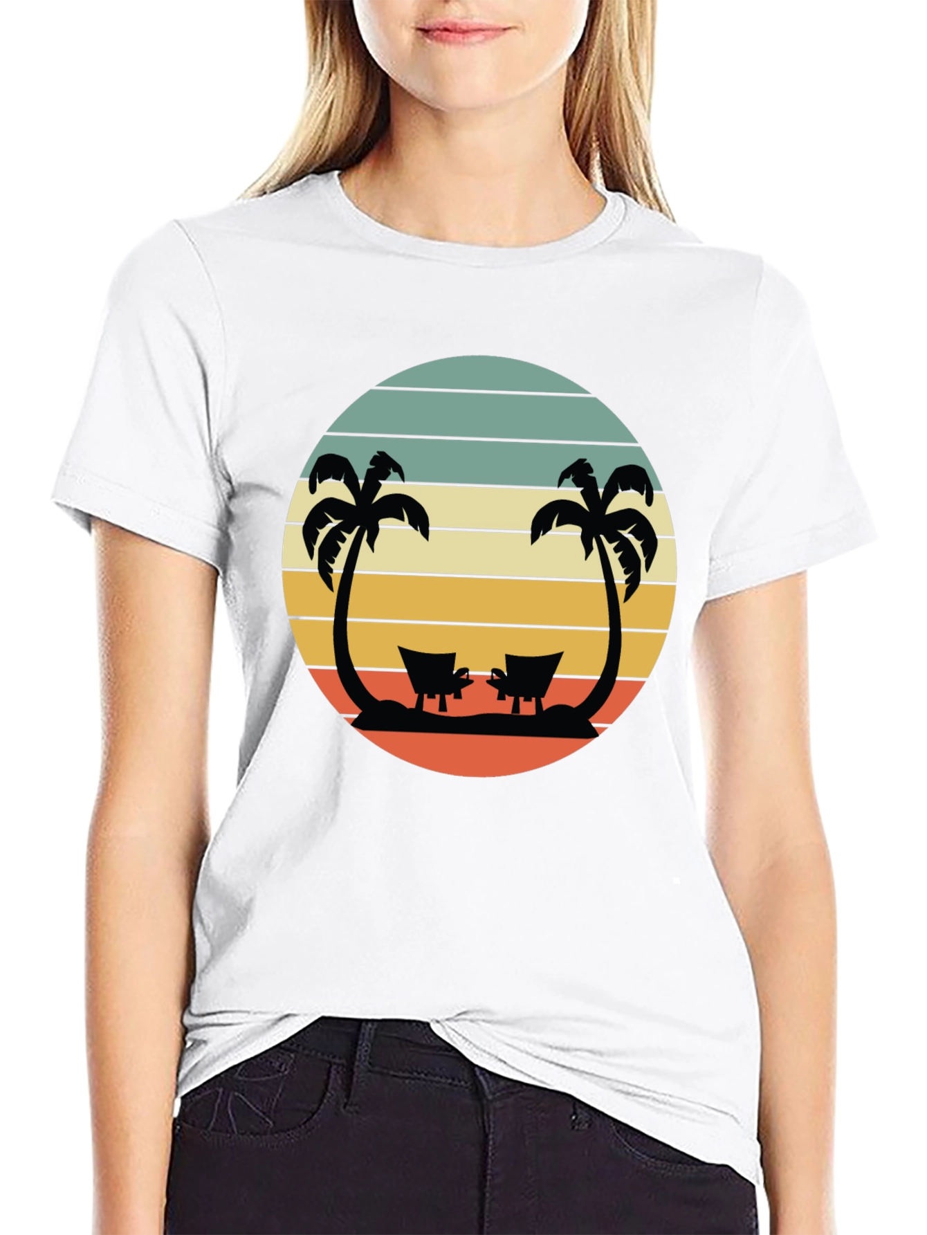 Retro Beach T-Shirt - Relaxing Palm Tree Sunset Design