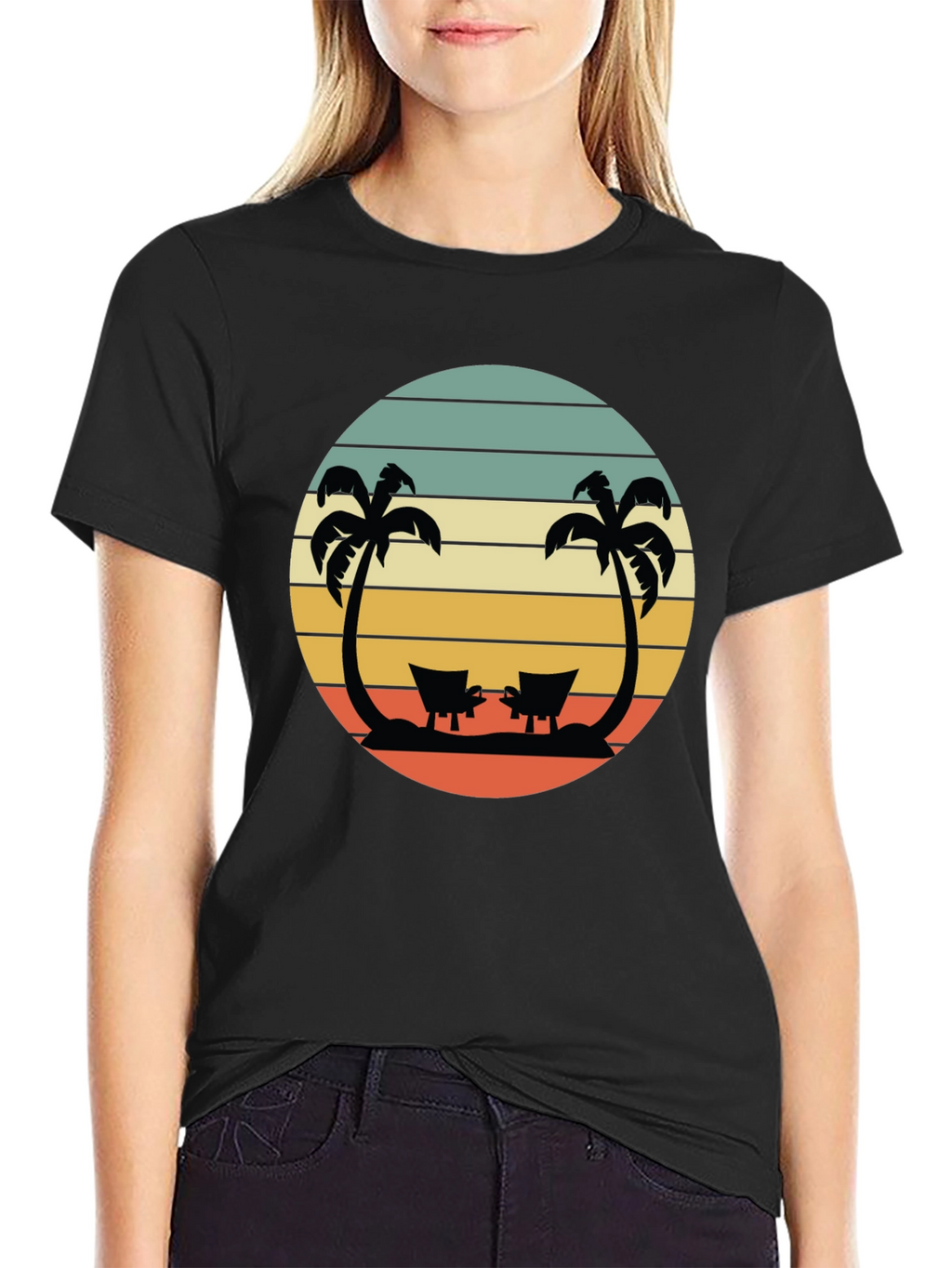 Retro Beach T-Shirt - Relaxing Palm Tree Sunset Design