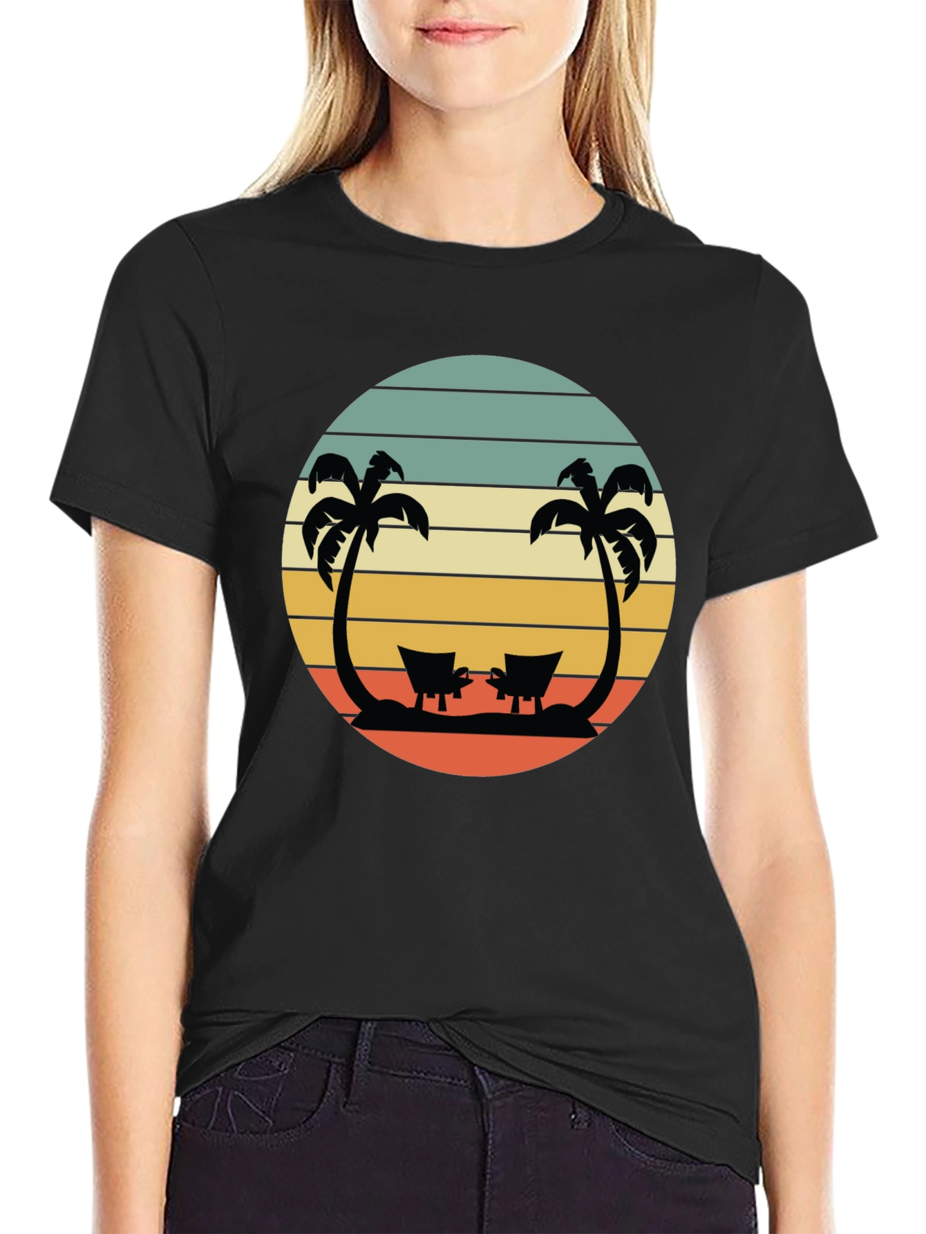 Retro Beach T-Shirt - Relaxing Palm Tree Sunset Design