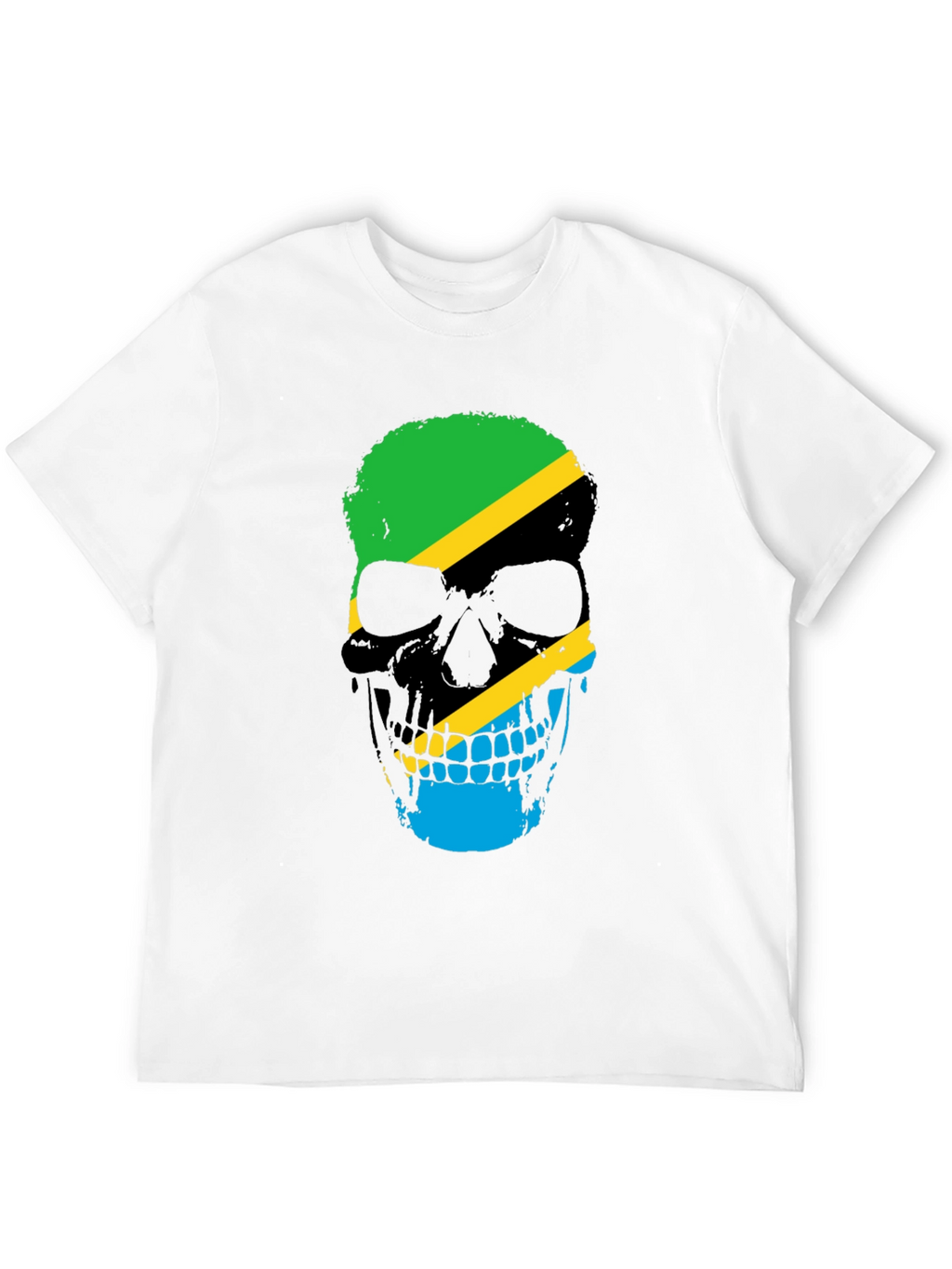 Tanzania Flag Skull Graphic Black T-Shirt