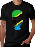 Tanzania Flag Skull Graphic Black T-Shirt