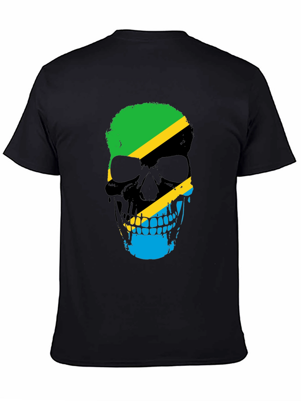 Tanzania Flag Skull Graphic Black T-Shirt