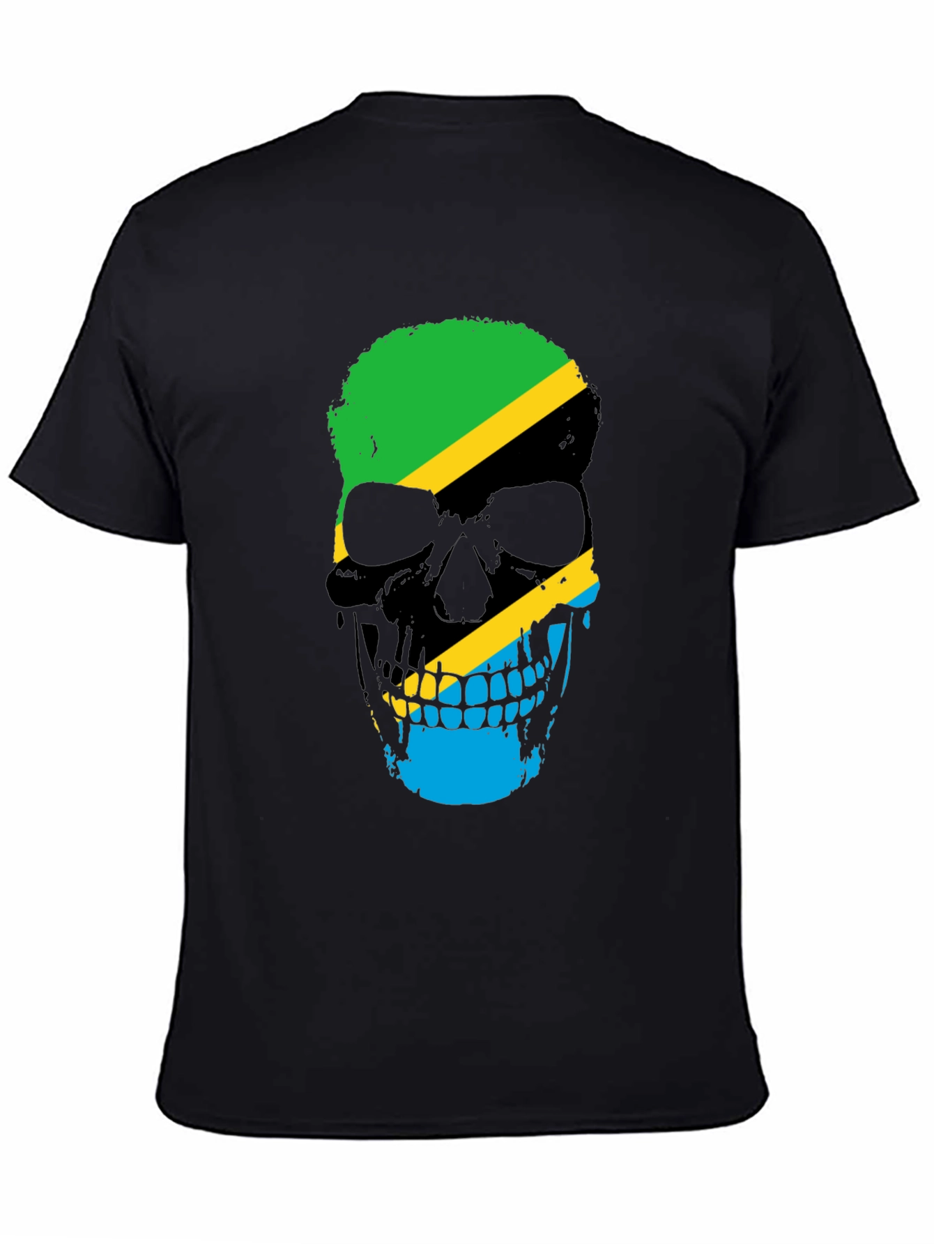 Tanzania Flag Skull Graphic Black T-Shirt