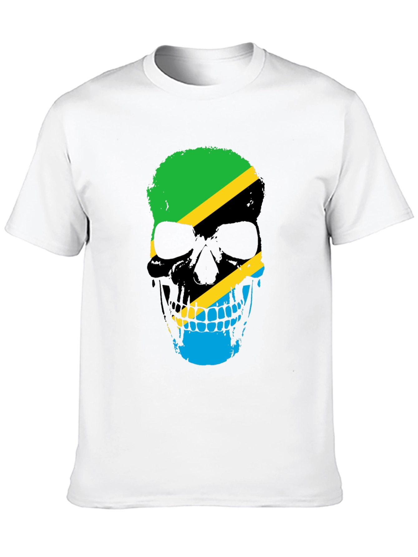 Tanzania Flag Skull Graphic Black T-Shirt