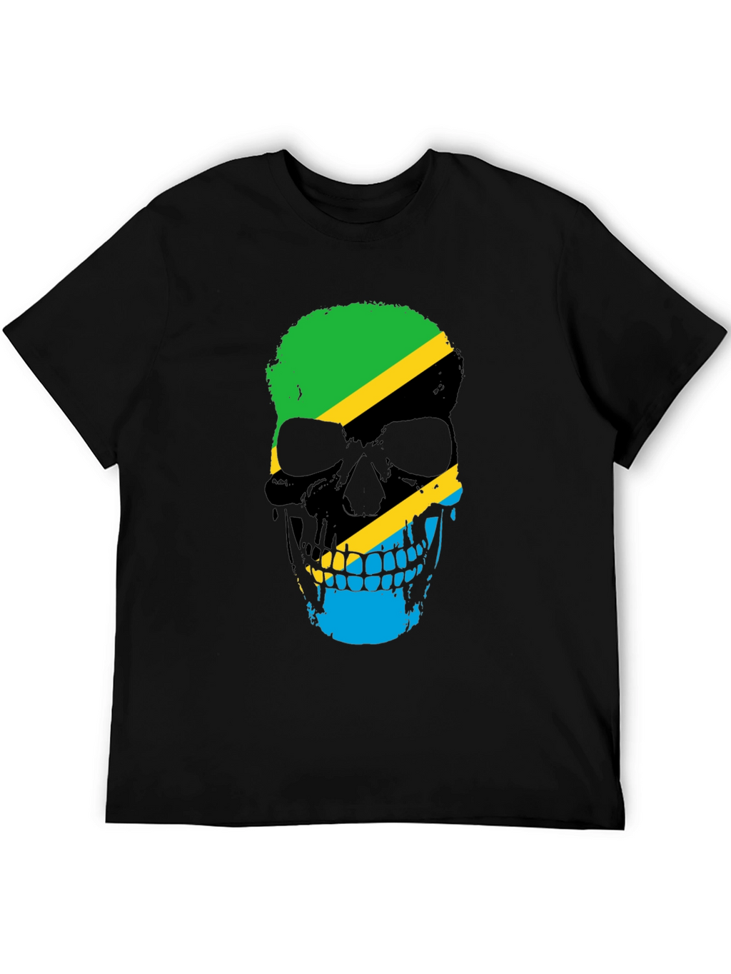 Tanzania Flag Skull Graphic Black T-Shirt