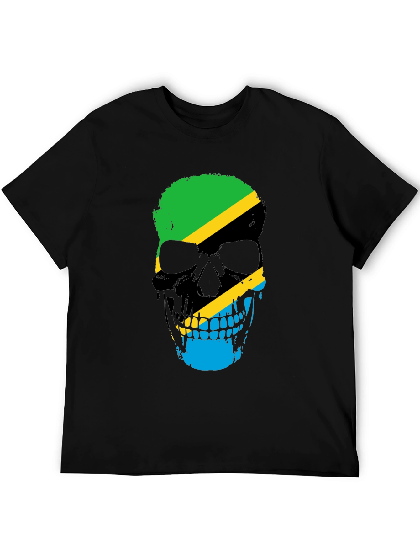 Tanzania Flag Skull Graphic Black T-Shirt