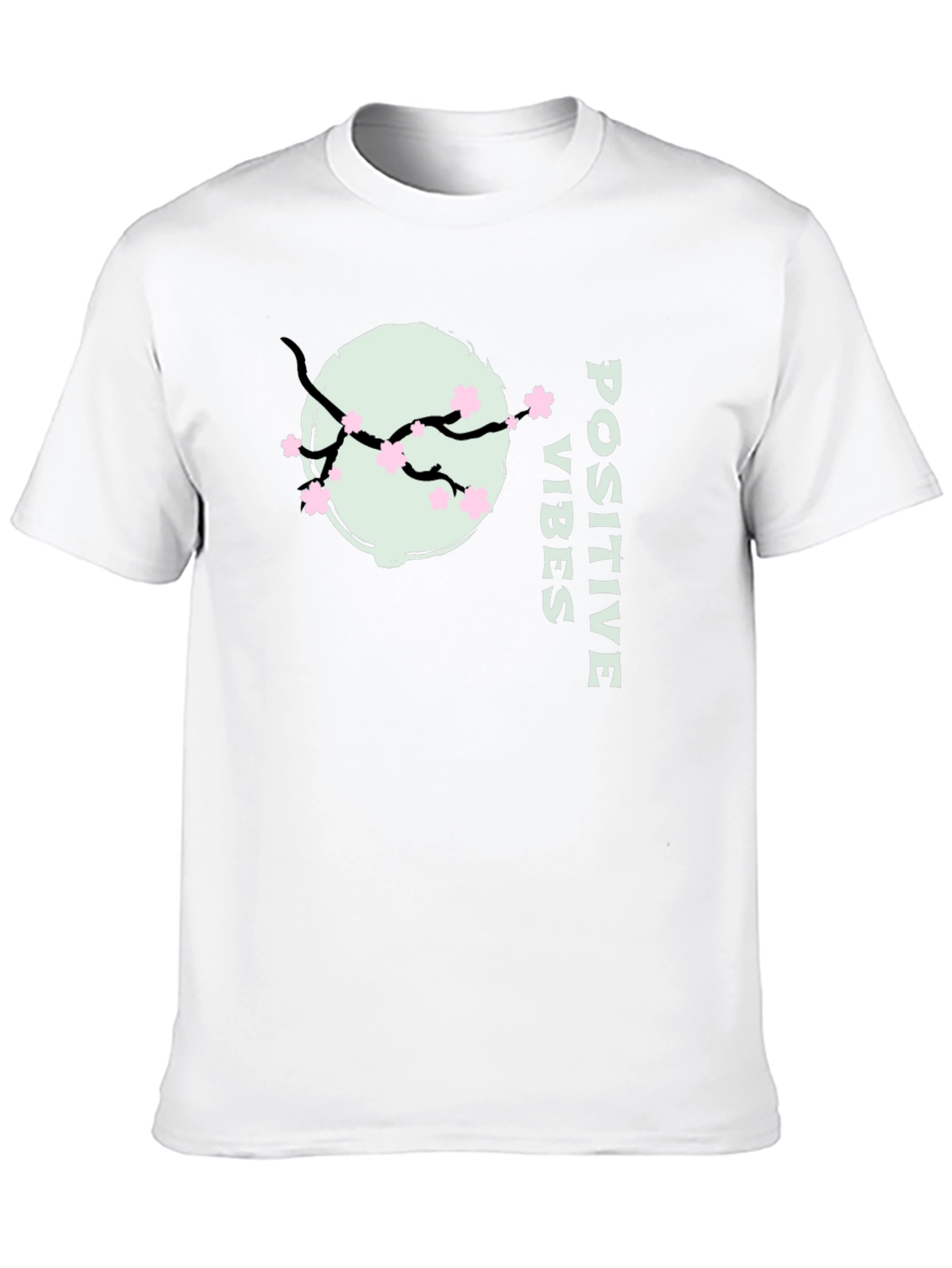Positive Vibes Cherry Blossom Graphic Tee - Black