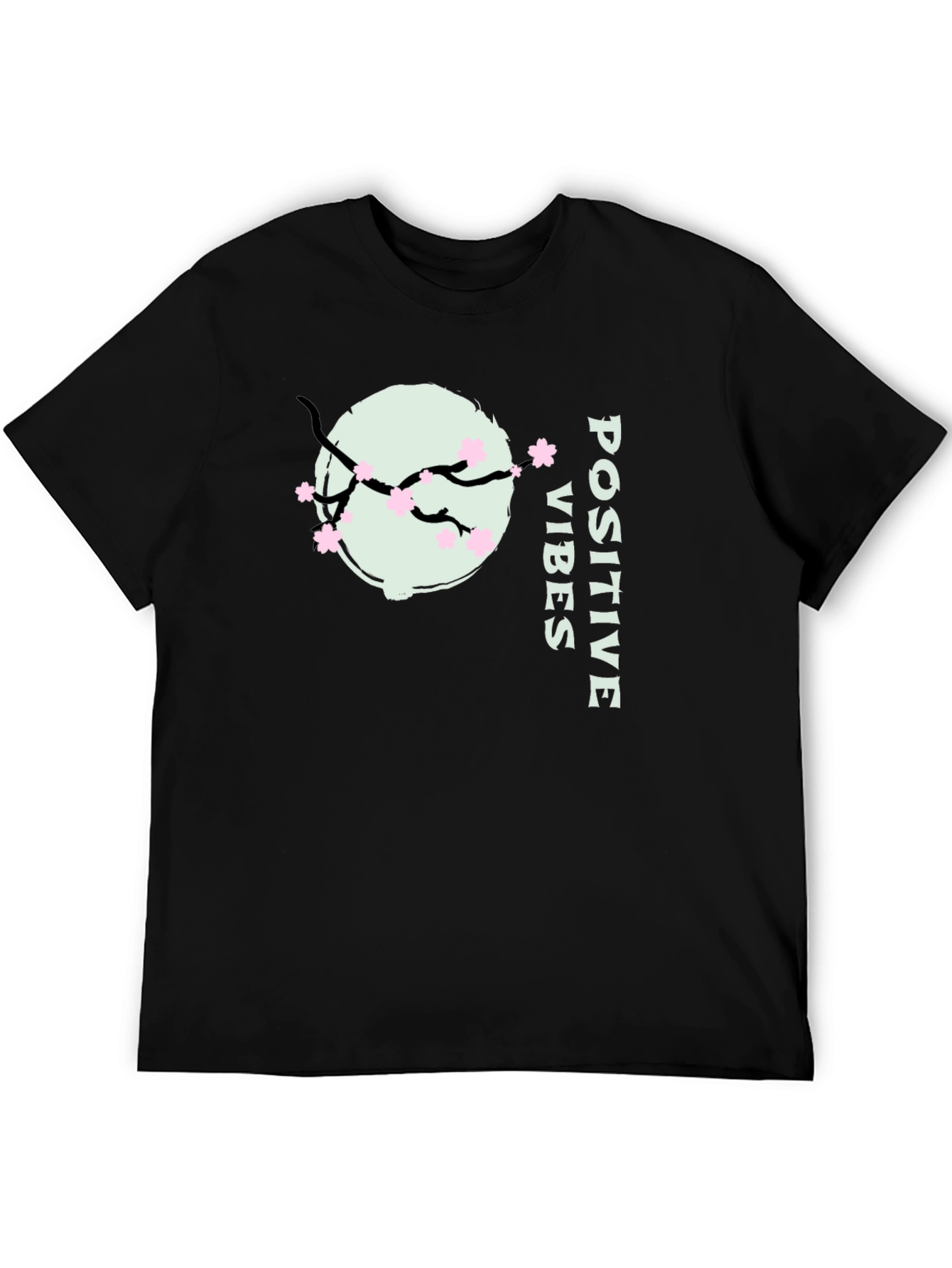Positive Vibes Cherry Blossom Graphic Tee - Black
