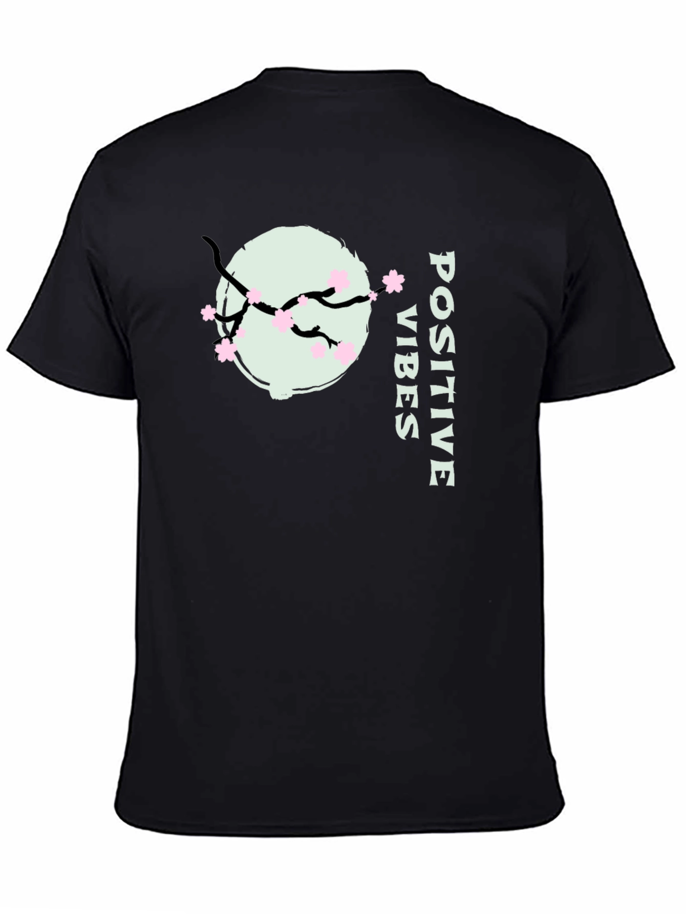 Positive Vibes Cherry Blossom Graphic Tee - Black