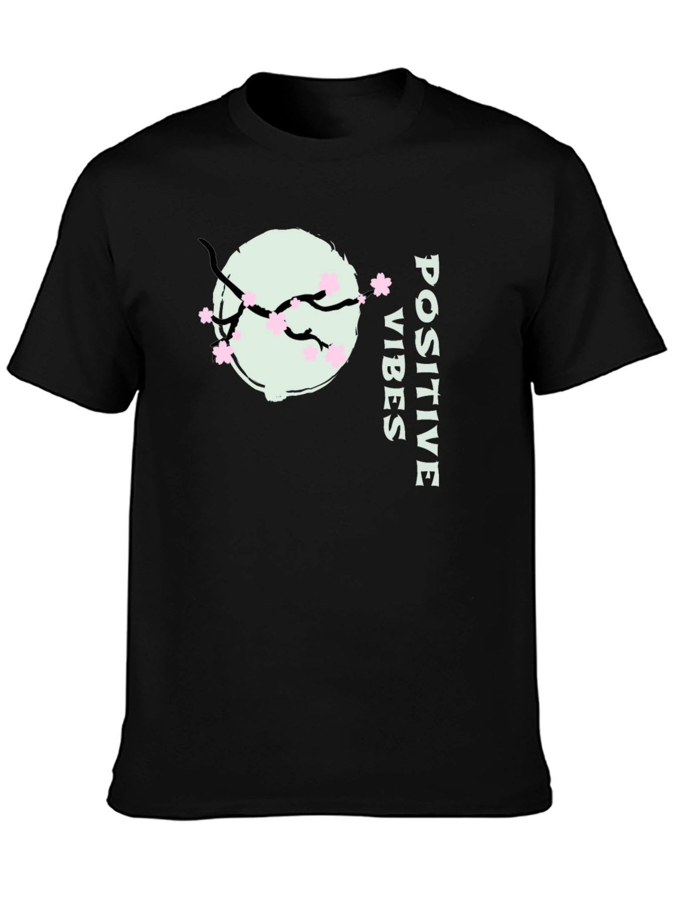 Positive Vibes Cherry Blossom Graphic Tee - Black