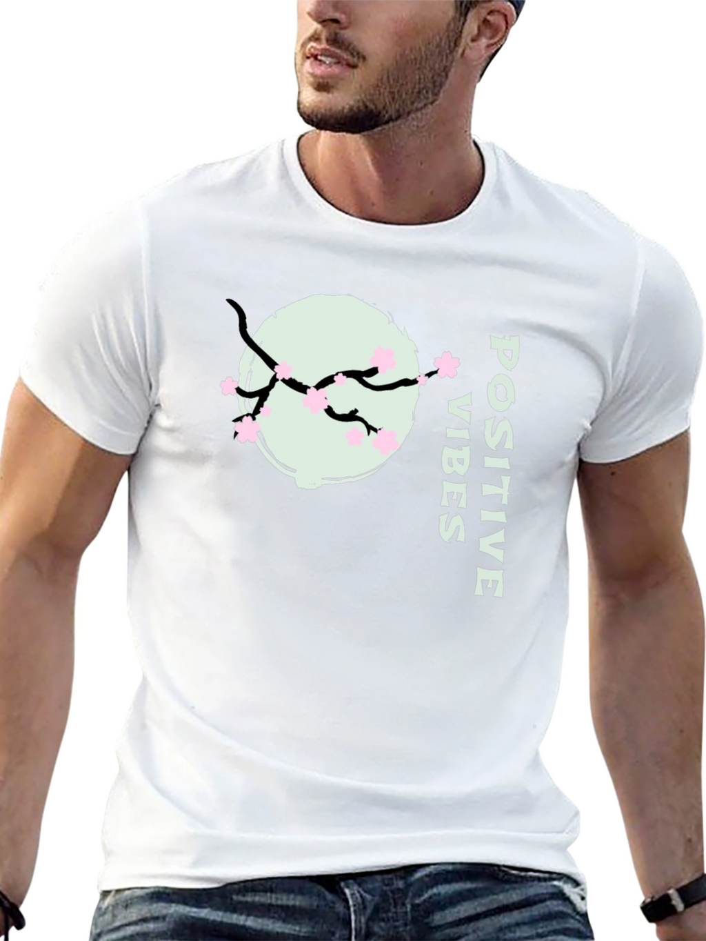 Positive Vibes Cherry Blossom Graphic Tee - Black