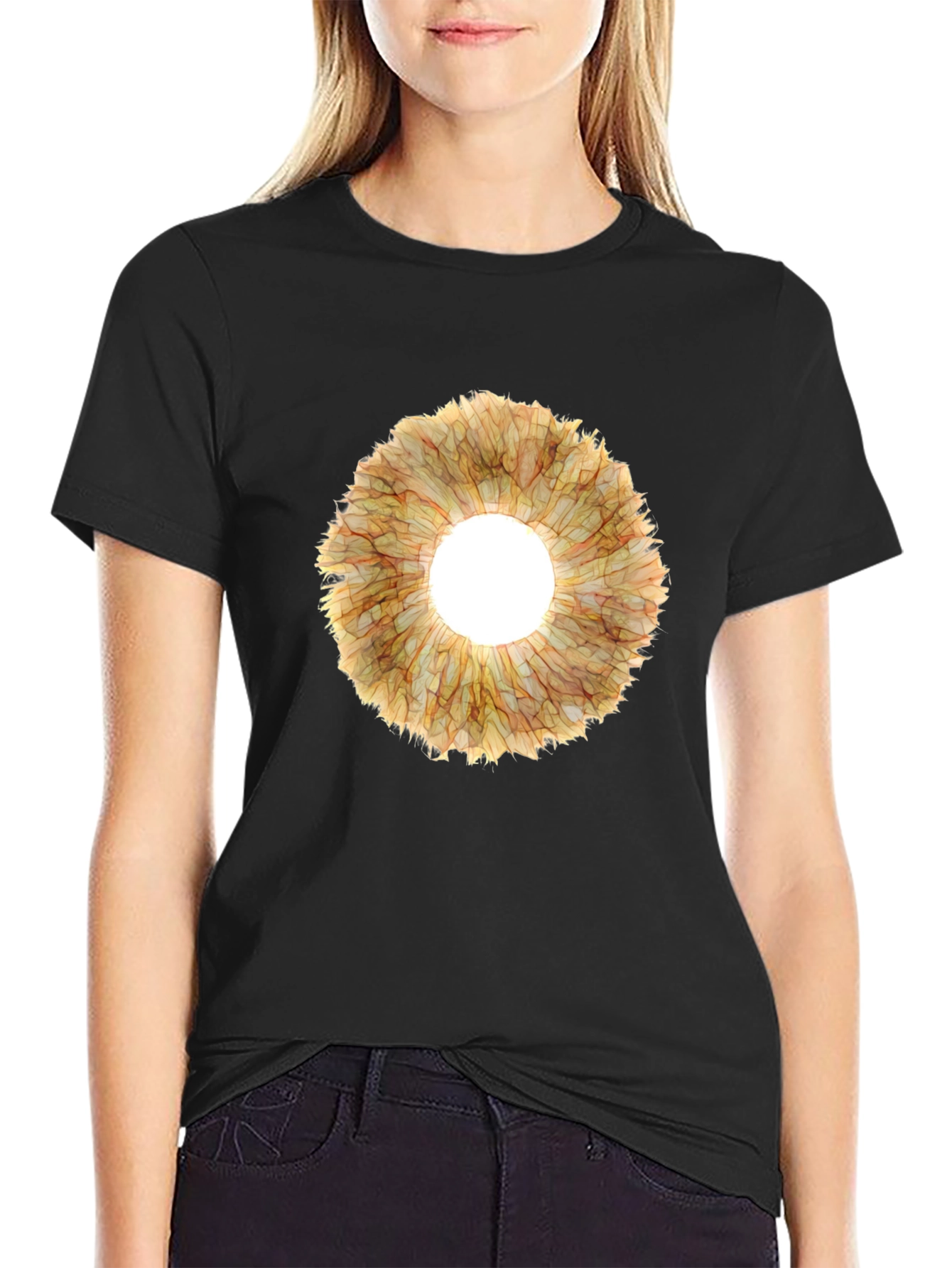 Eye-Catching Floral Ring Graphic Tee - Black