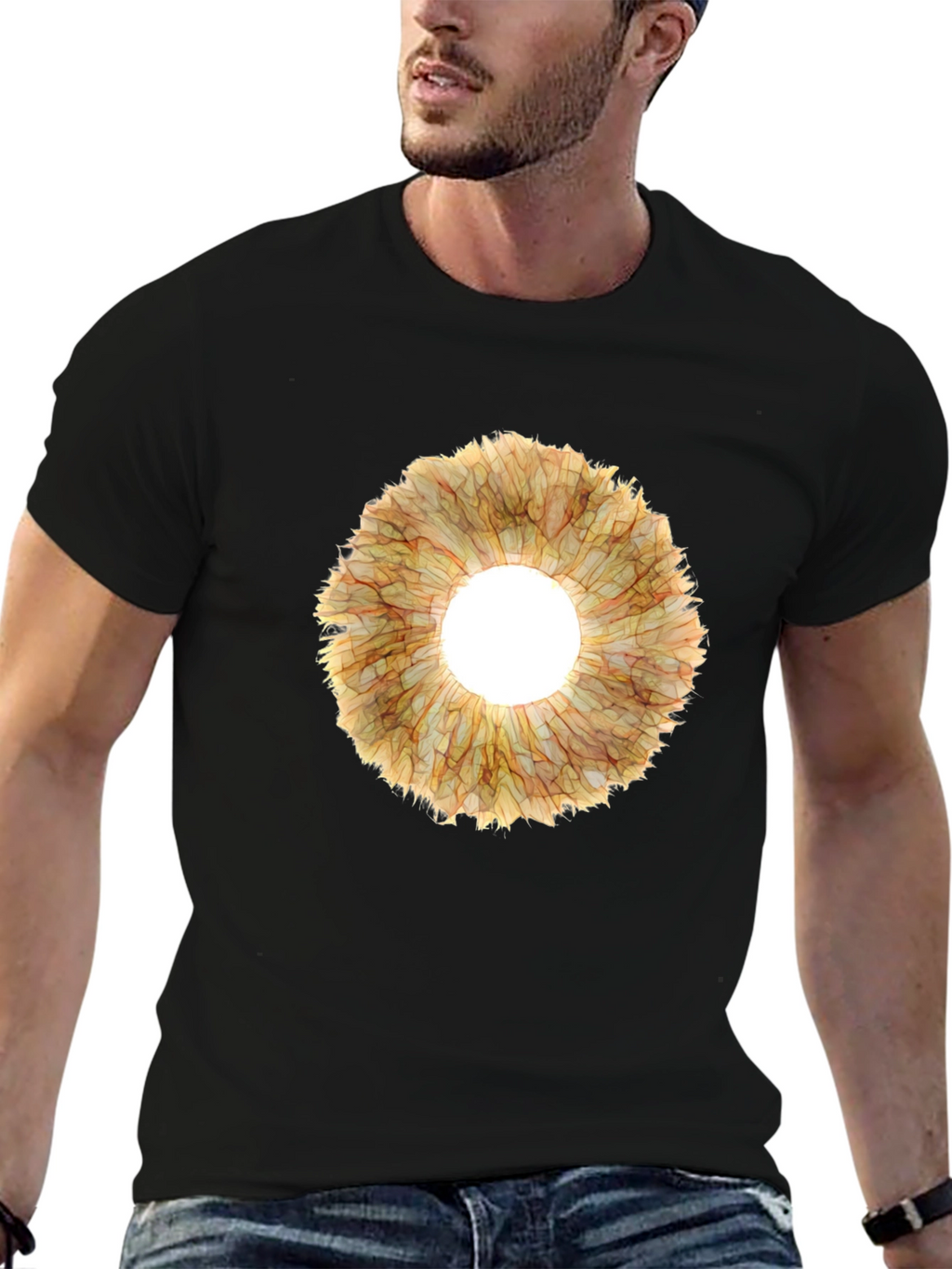 Eye-Catching Floral Ring Graphic Tee - Black