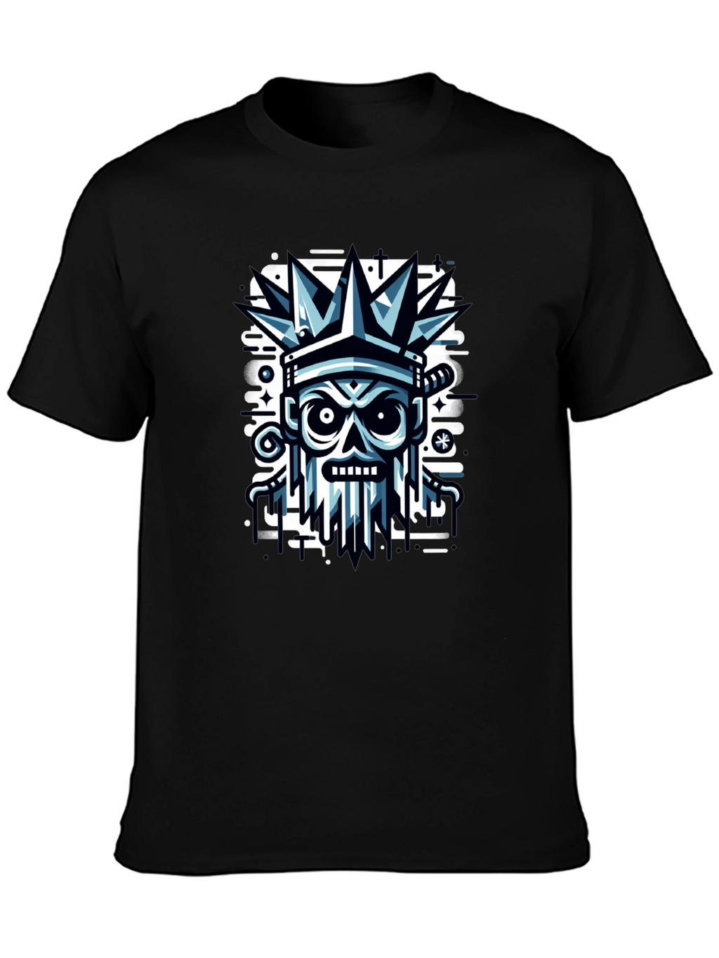 Edgy Skull Crown Graphic Tee - Black