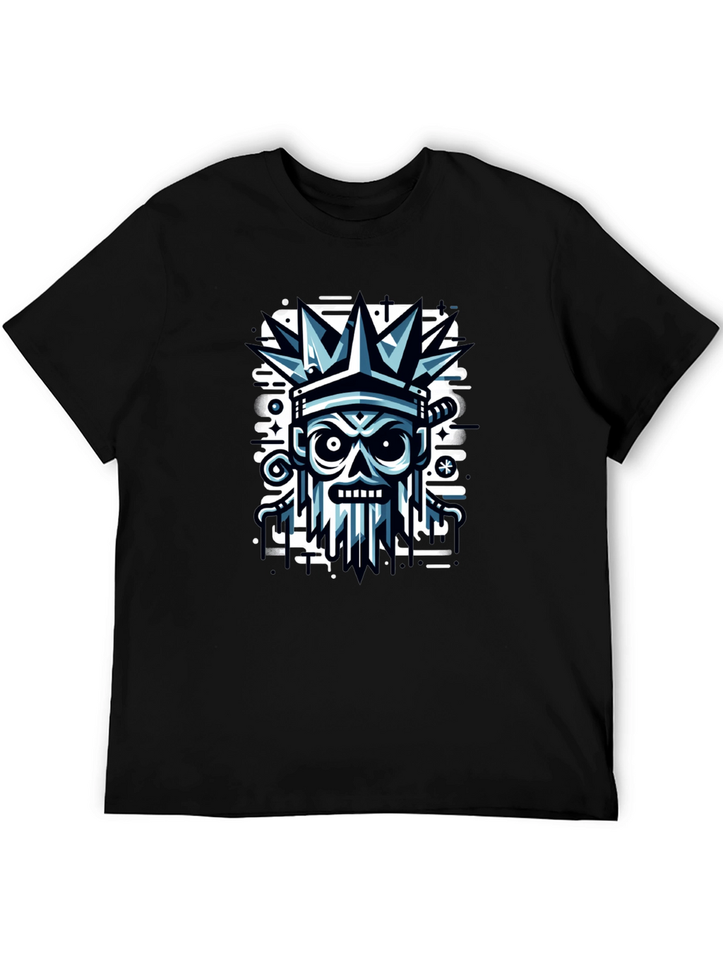 Edgy Skull Crown Graphic Tee - Black