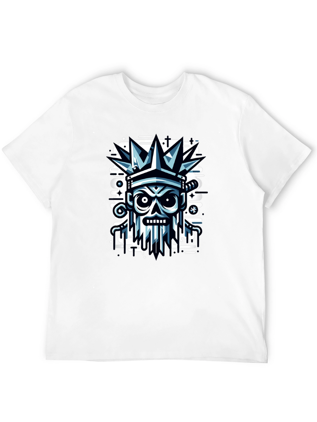Edgy Skull Crown Graphic Tee - Black