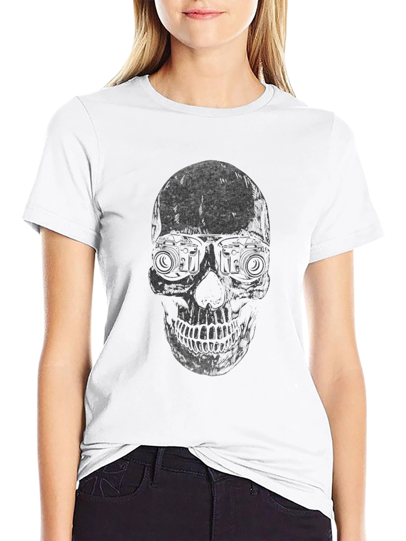 Skull with Camera Eyes T-Shirt - Dark Graphic Tee