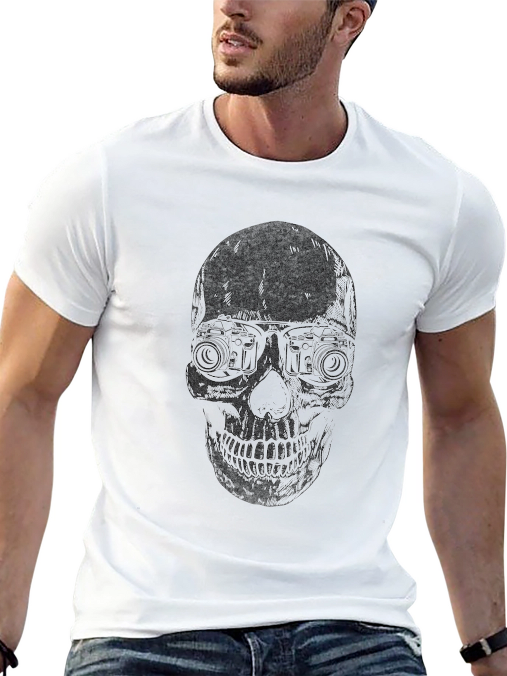 Skull with Camera Eyes T-Shirt - Dark Graphic Tee