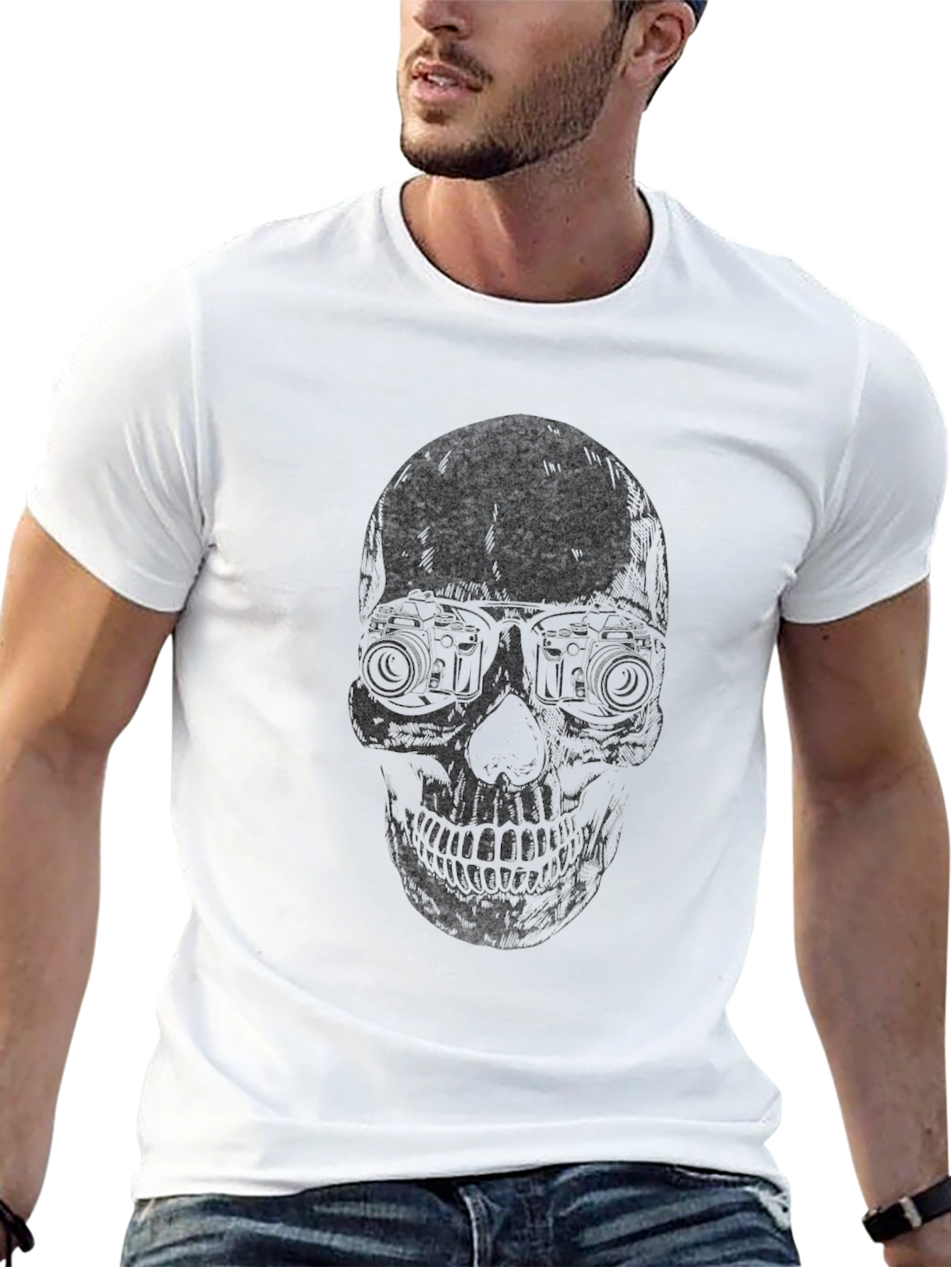 Skull with Camera Eyes T-Shirt - Dark Graphic Tee