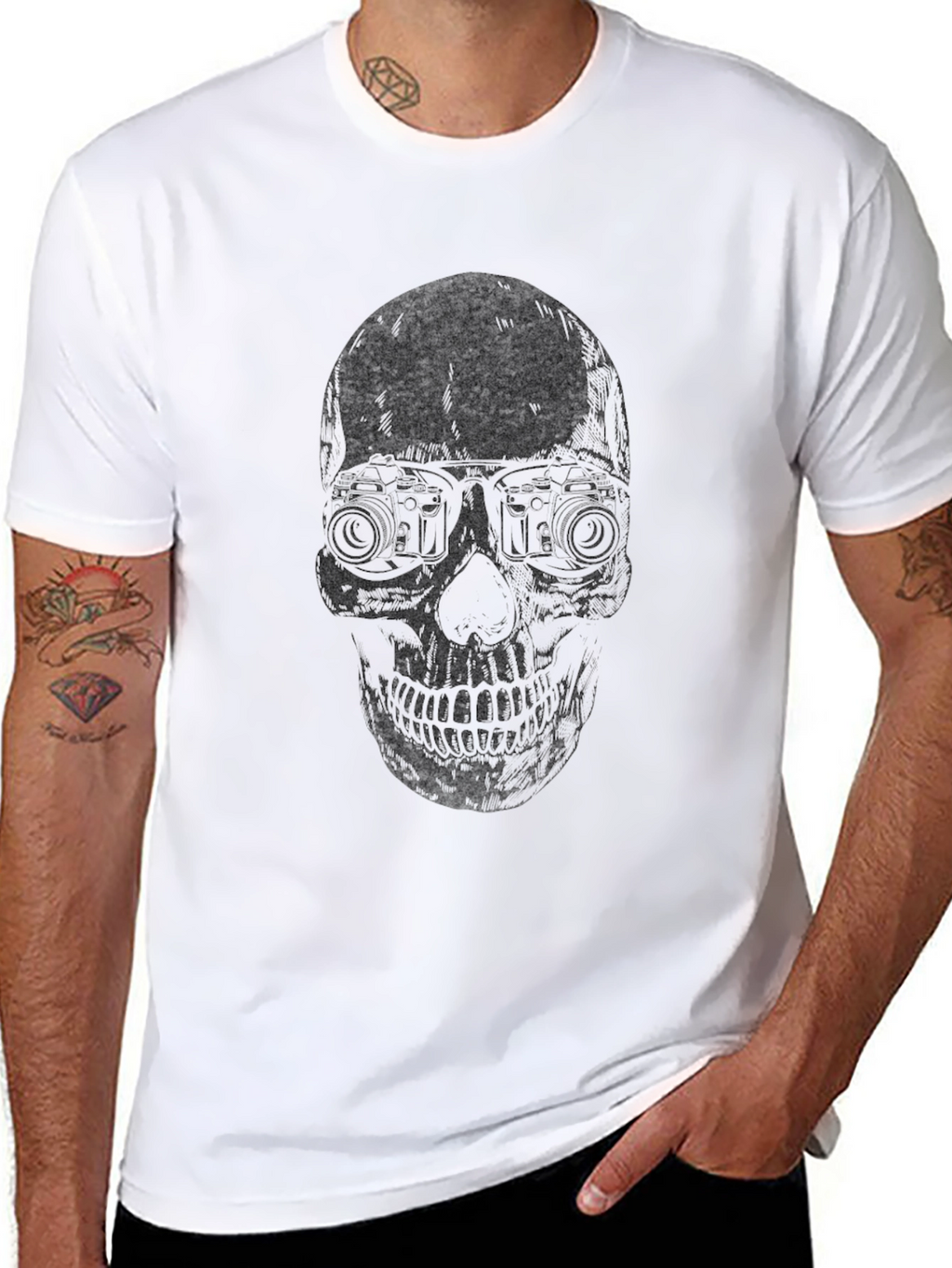 Skull with Camera Eyes T-Shirt - Dark Graphic Tee