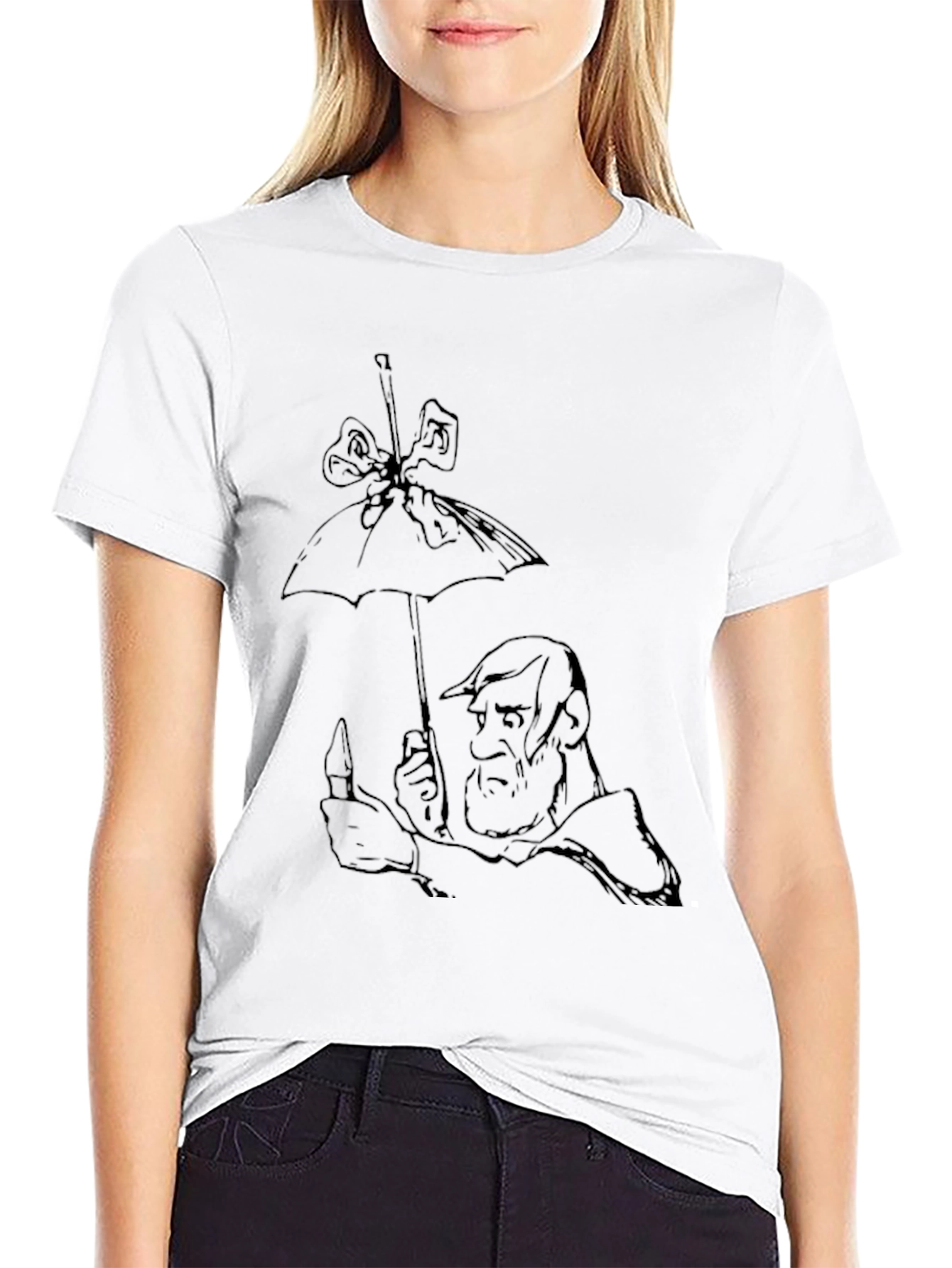 Whimsical Cartoon Graphic Tee - Black Cotton Blend