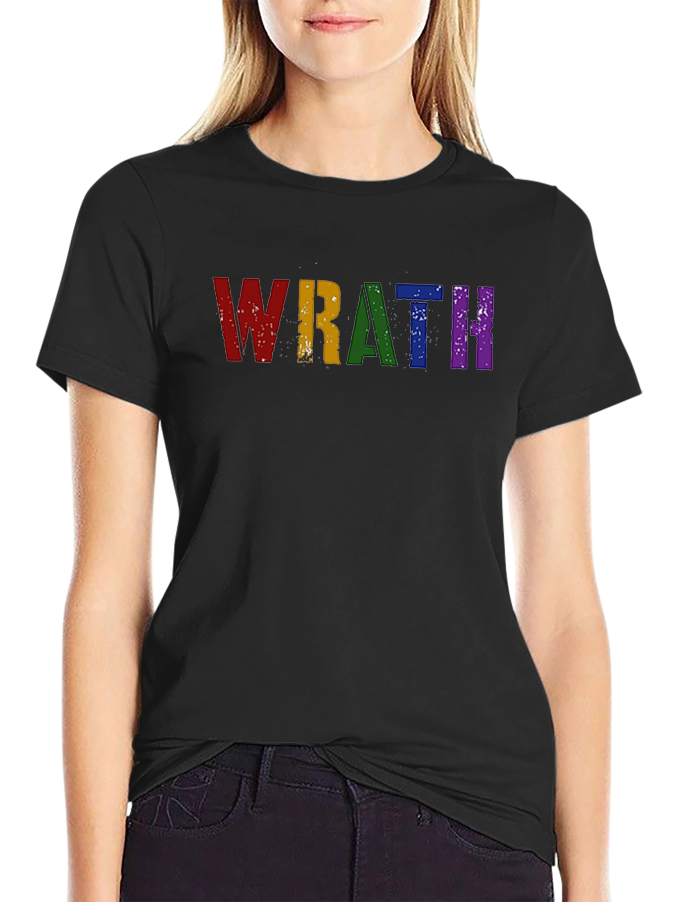 Wrath Rainbow Text Graphic Black T-Shirt