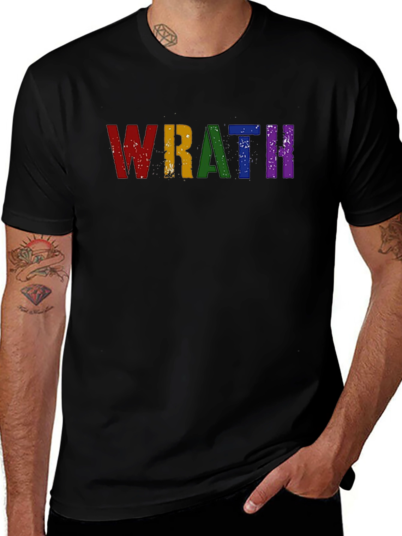 Wrath Rainbow Text Graphic Black T-Shirt