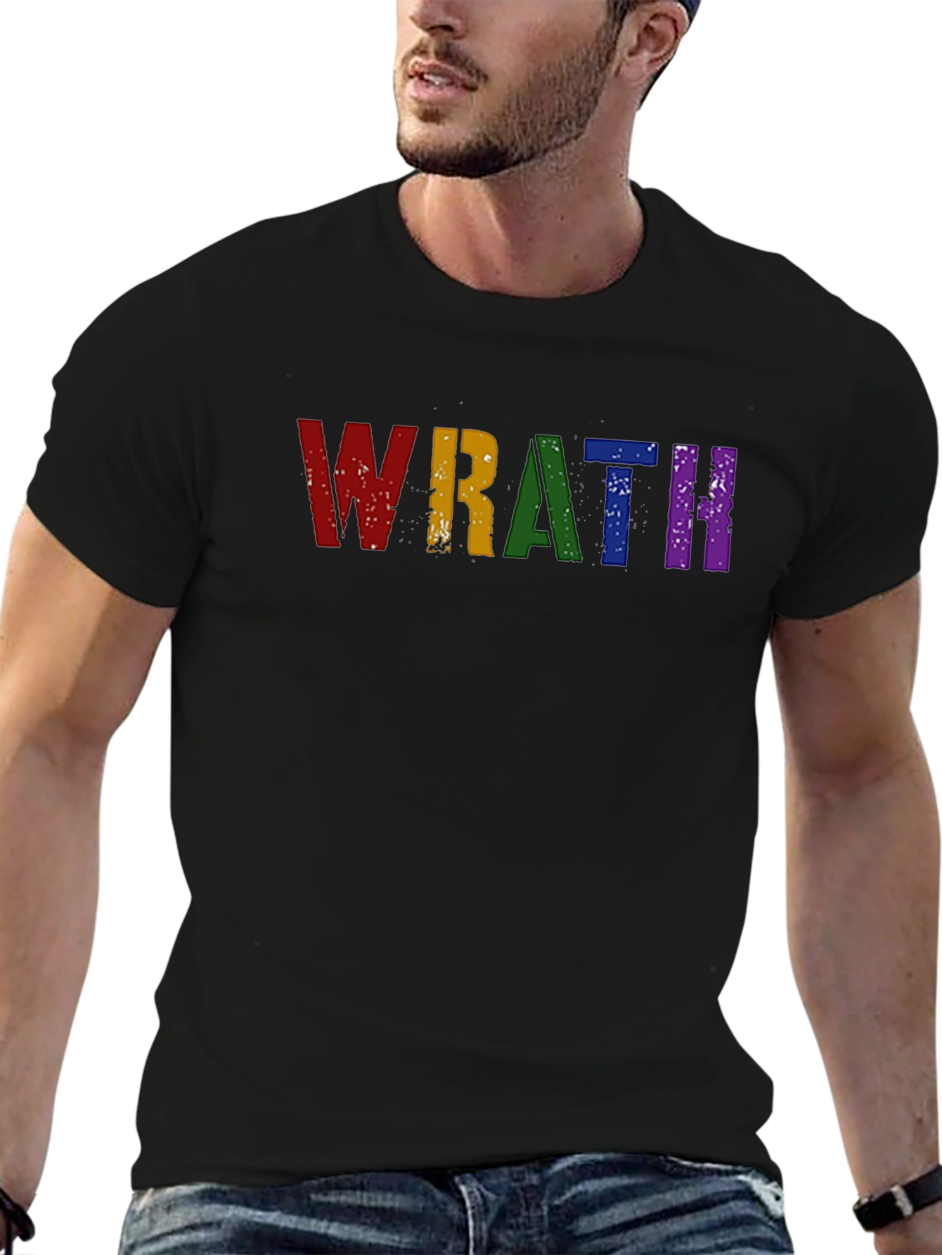 Wrath Rainbow Text Graphic Black T-Shirt